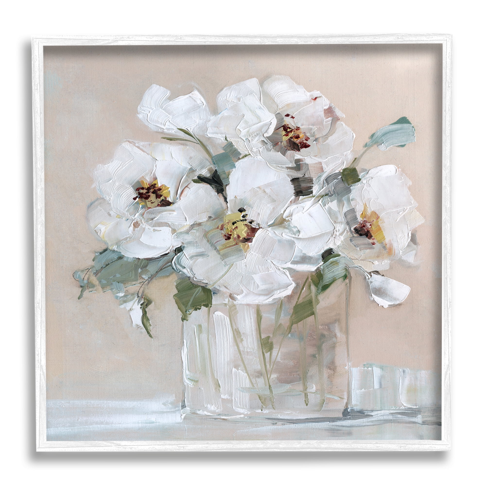 Stupell Industries Traditional White Blooms Flower Arrangement Still Life Painting White Framed Art Print Wall Art, Design by Sally Swatland