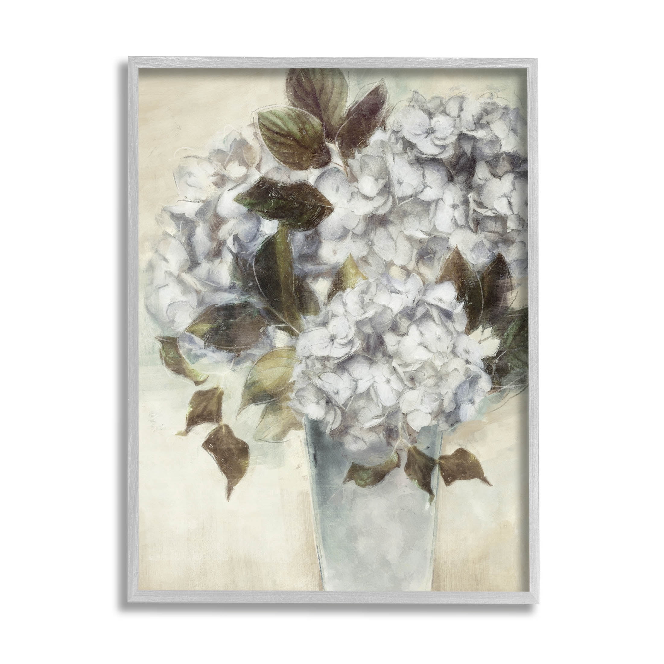 Stupell Industries Traditional White Blossom Bouquet Vase Painting Gray Framed Art Print Wall Art, Design by Nina Blue