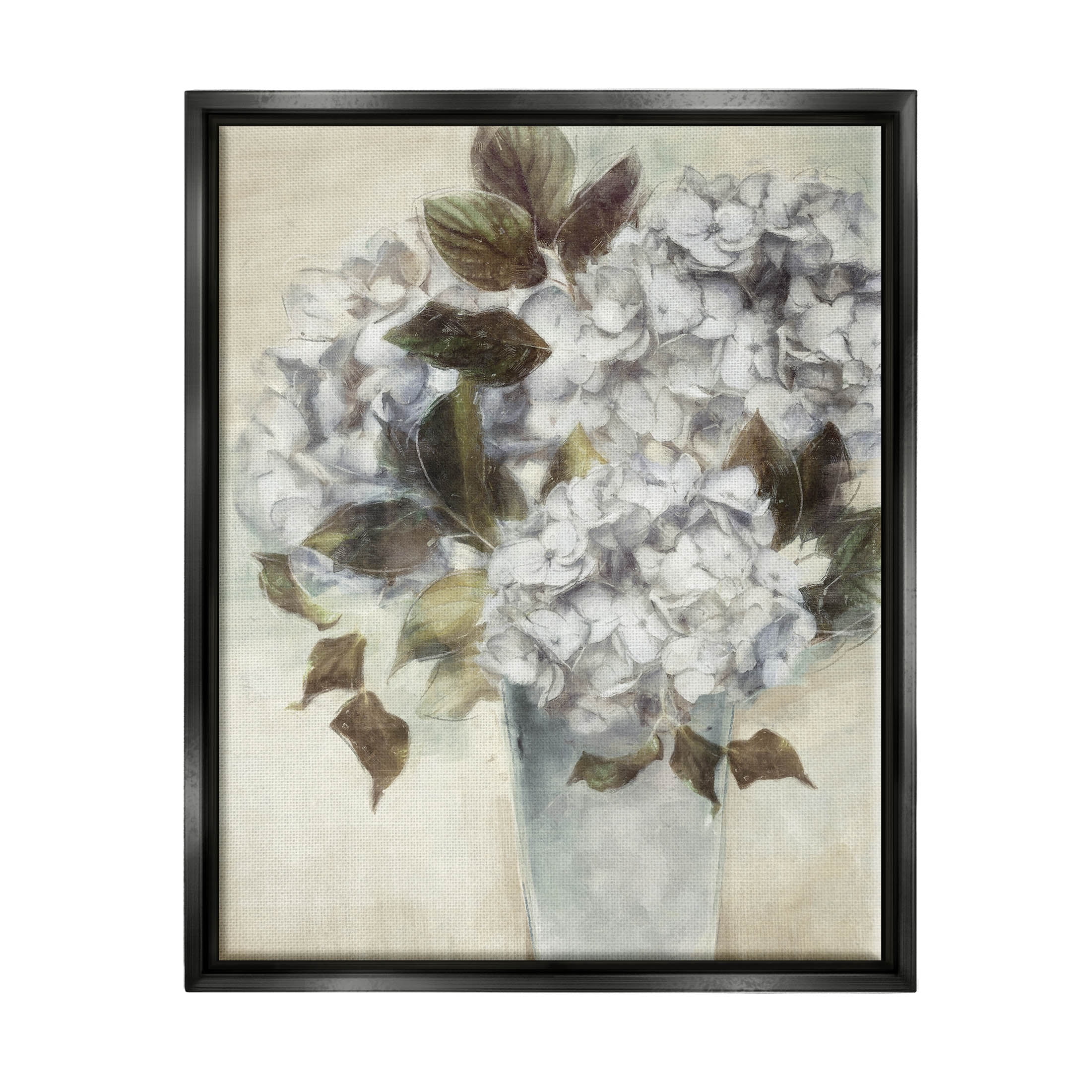 Stupell Industries Traditional White Blossom Bouquet Vase Painting Jet Black Floating Framed Canvas Print Wall Art, Design by Nina Blue