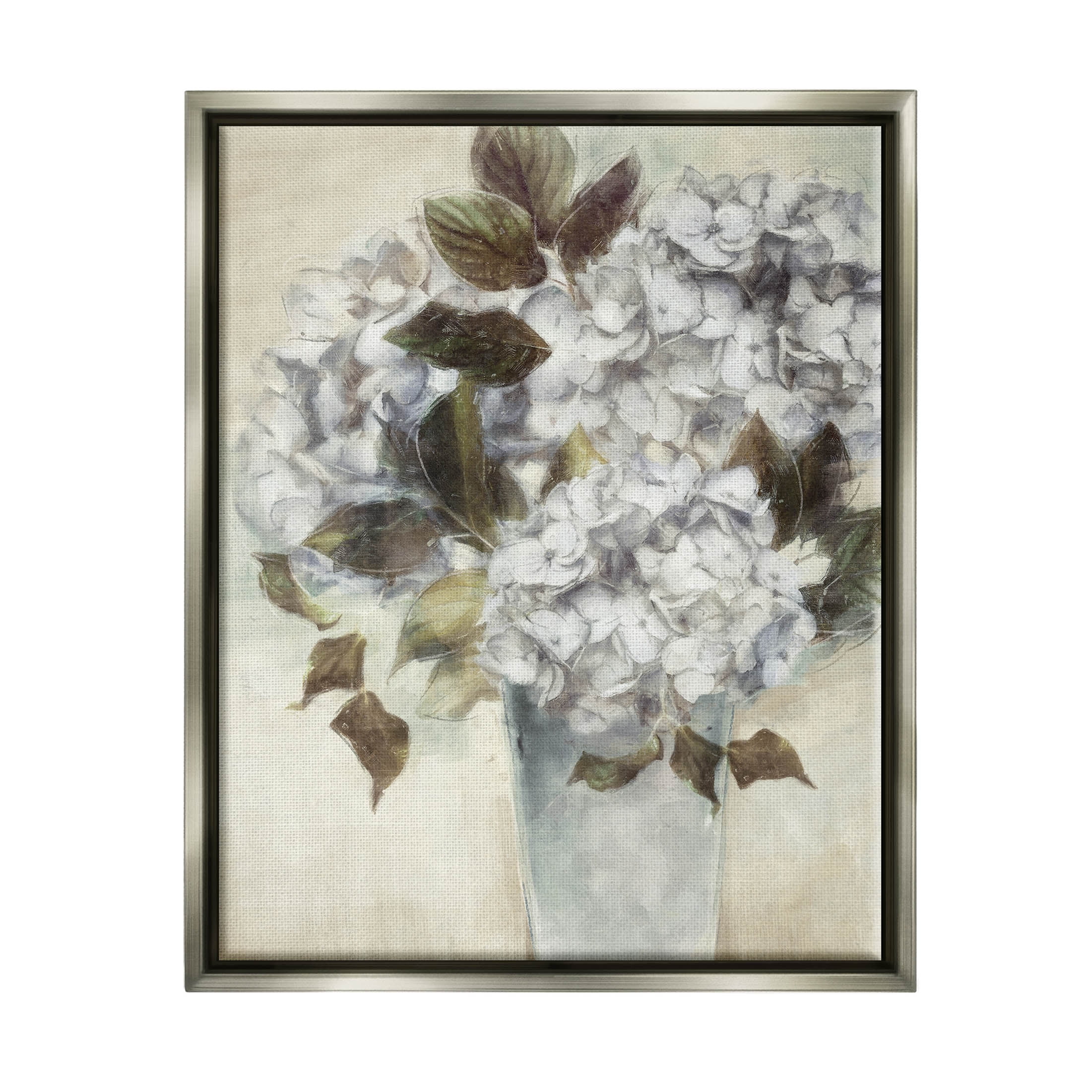 Stupell Industries Traditional White Blossom Bouquet Vase Painting Luster Gray Floating Framed Canvas Print Wall Art, Design by Nina Blue