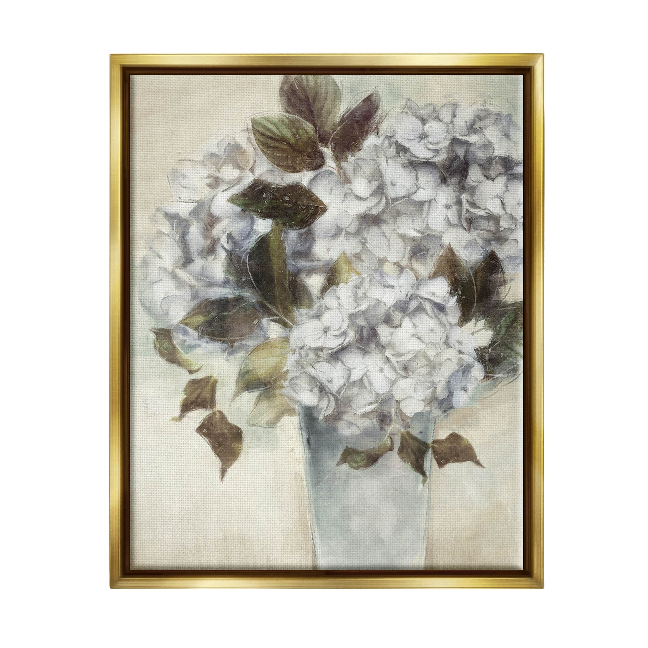 Stupell Industries Traditional White Blossom Bouquet Vase Painting Metallic Gold Floating Framed Canvas Print Wall Art, Design by Nina Blue