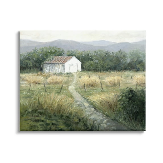 Stupell Industries Traditional White Cottage Path Landscape Painting Gallery Wrapped Canvas Art Print Wall Art, 30 x 24