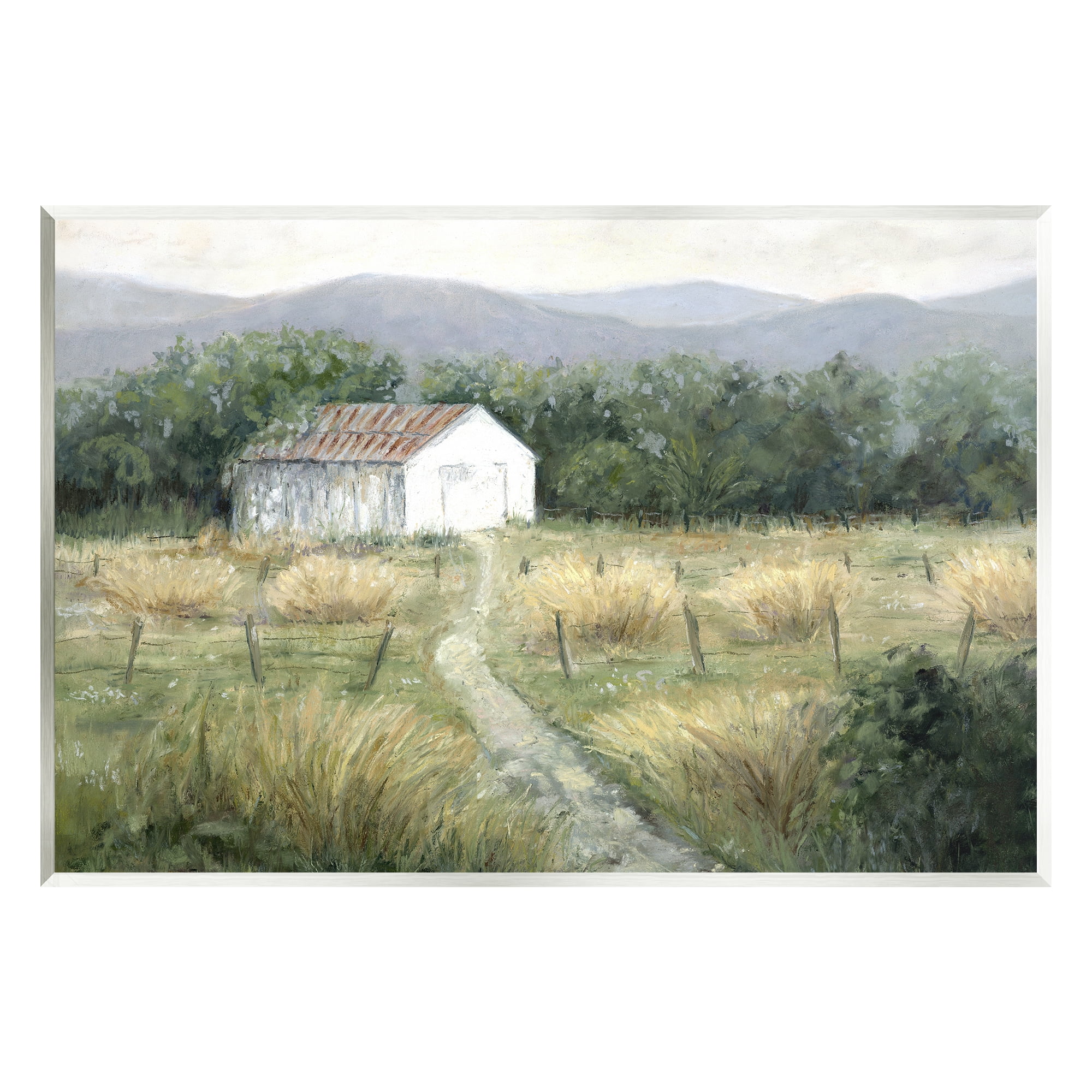 Stupell Industries Traditional White Cottage Path Landscape Painting Unframed Art Print Wall Art, 19 x 13