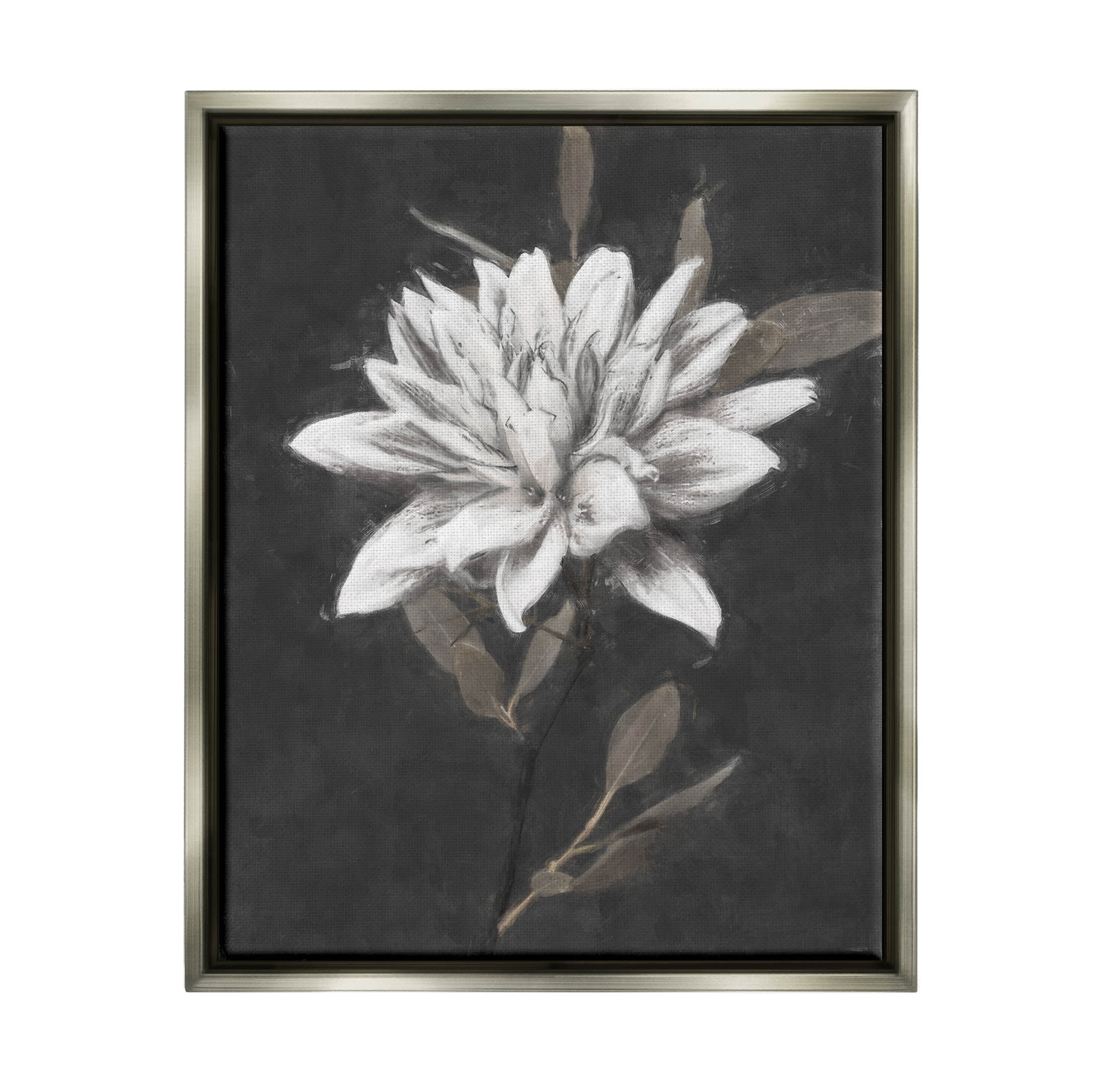 Stupell Industries Traditional White Dahlia Flower Graphic Art Luster Gray Floating Framed Canvas Print Wall Art, Design by Nina Blue