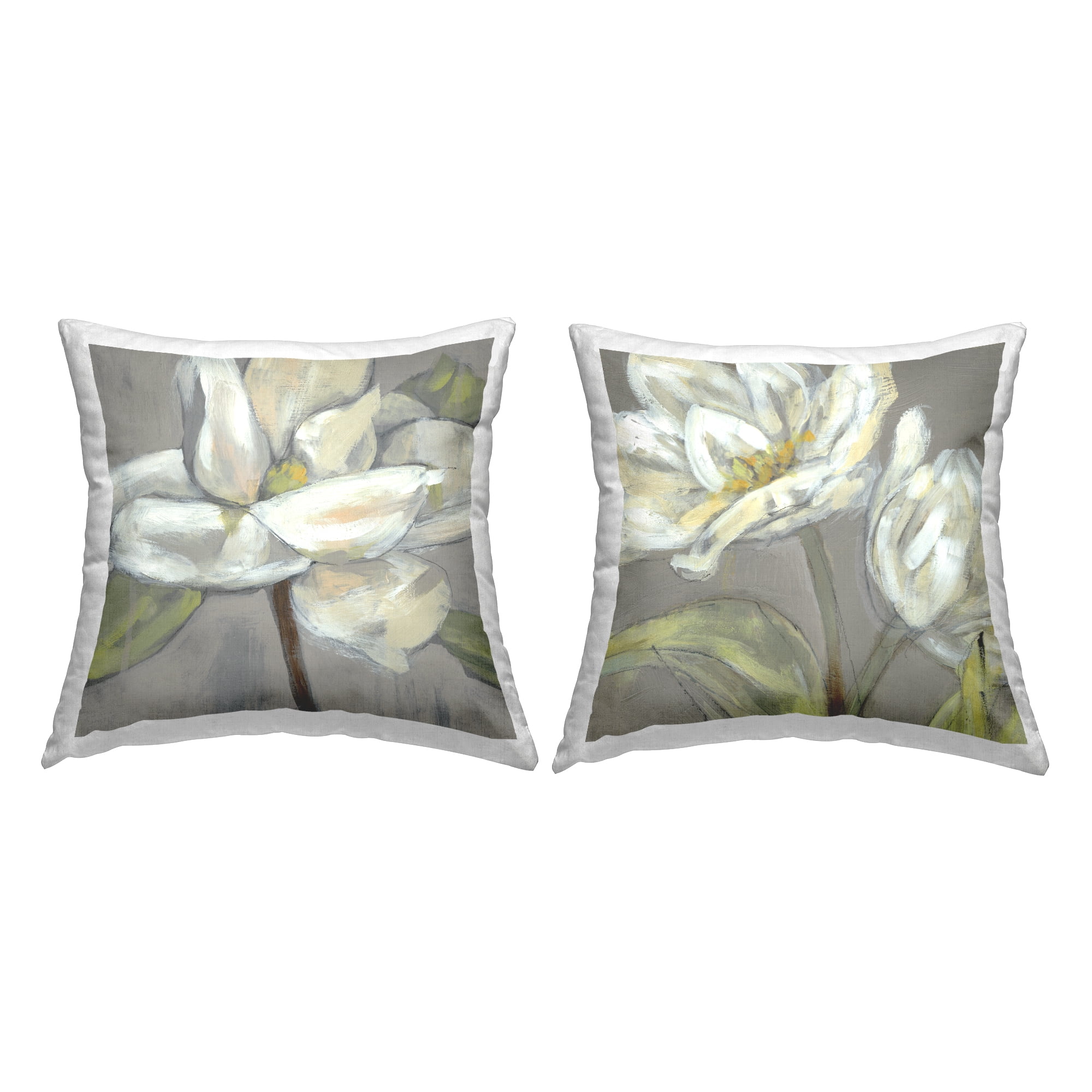 Stupell Industries Traditional White Floral Blossoms Farmhouse Flowers Grey, 18 x 7 x 18, Decorative Pillows, (Set of 2)