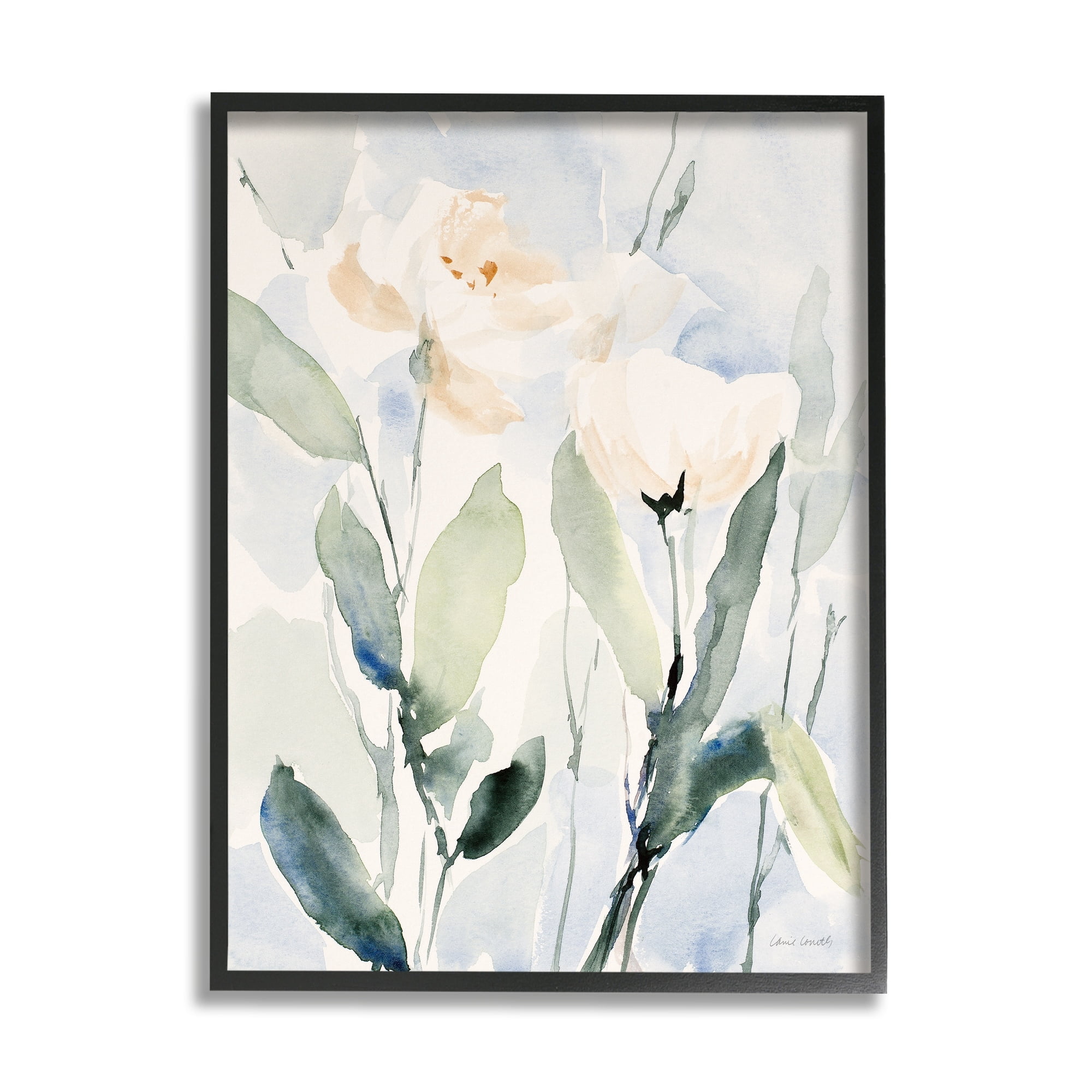 Stupell Industries Traditional White Flower Blossoms Watercolor Detail Painting Black Framed Art Print Wall Art, Design by Lanie Loreth