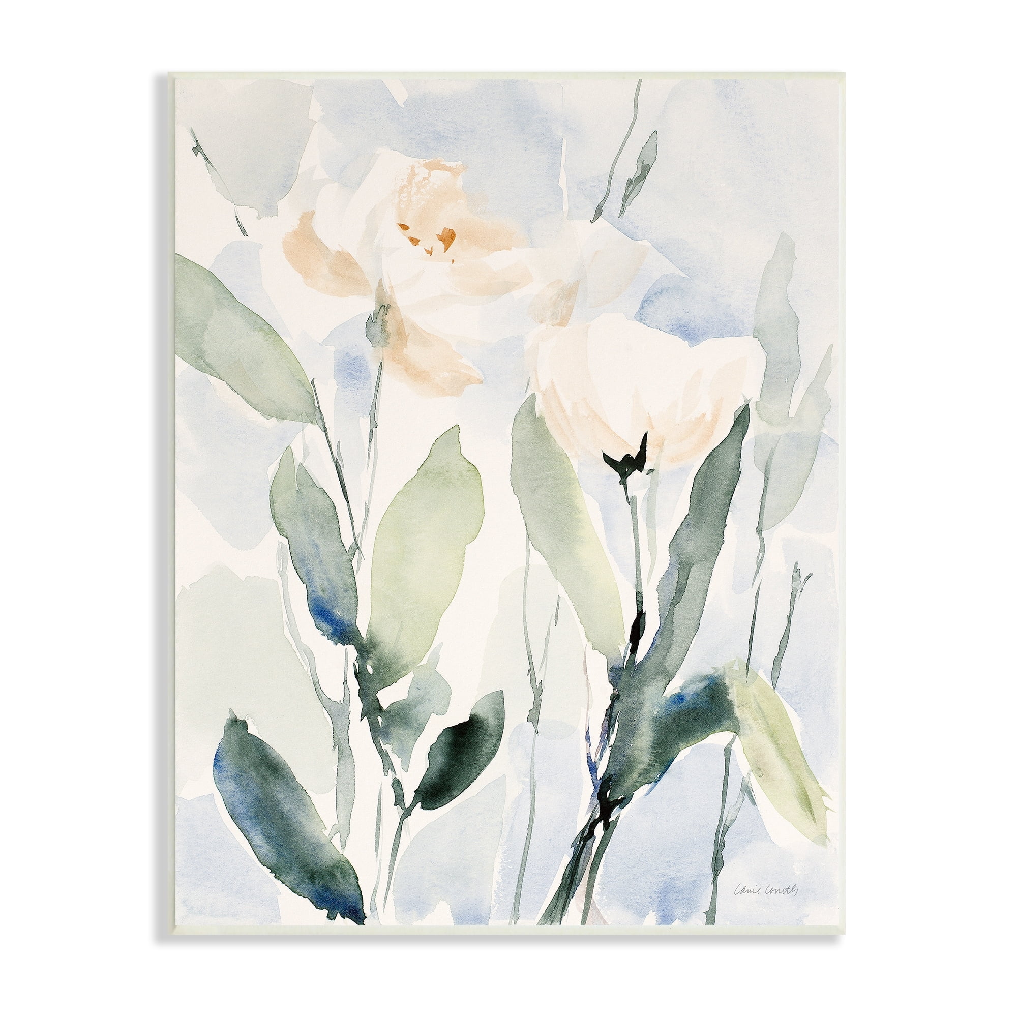 Traditional White Flower Blossoms Watercolor MDF Wood Wall Art