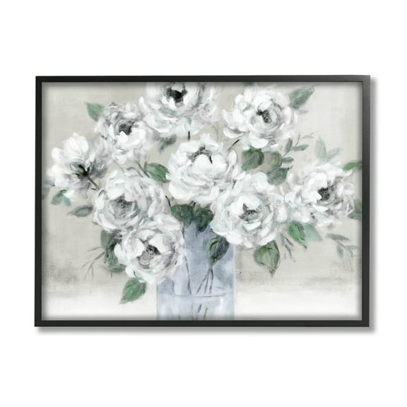 Stupell Industries Traditional White Flower Bouquet Painting Black Framed Art Print Wall Art, Design by Carol Robinson