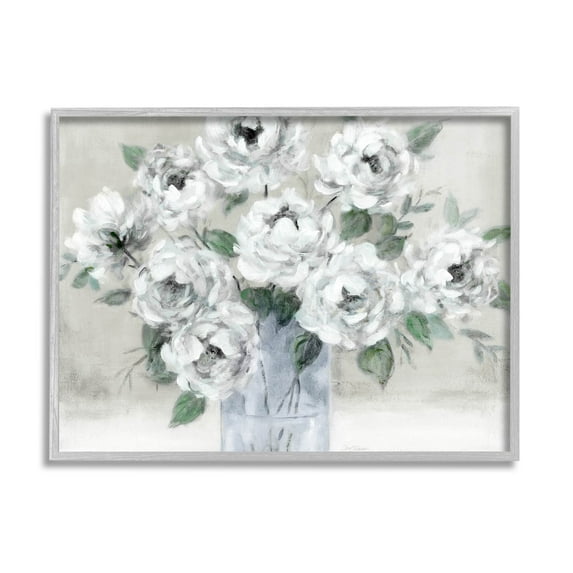 Stupell Industries Traditional White Flower Bouquet Painting Gray Framed Art Print Wall Art, Design by Carol Robinson