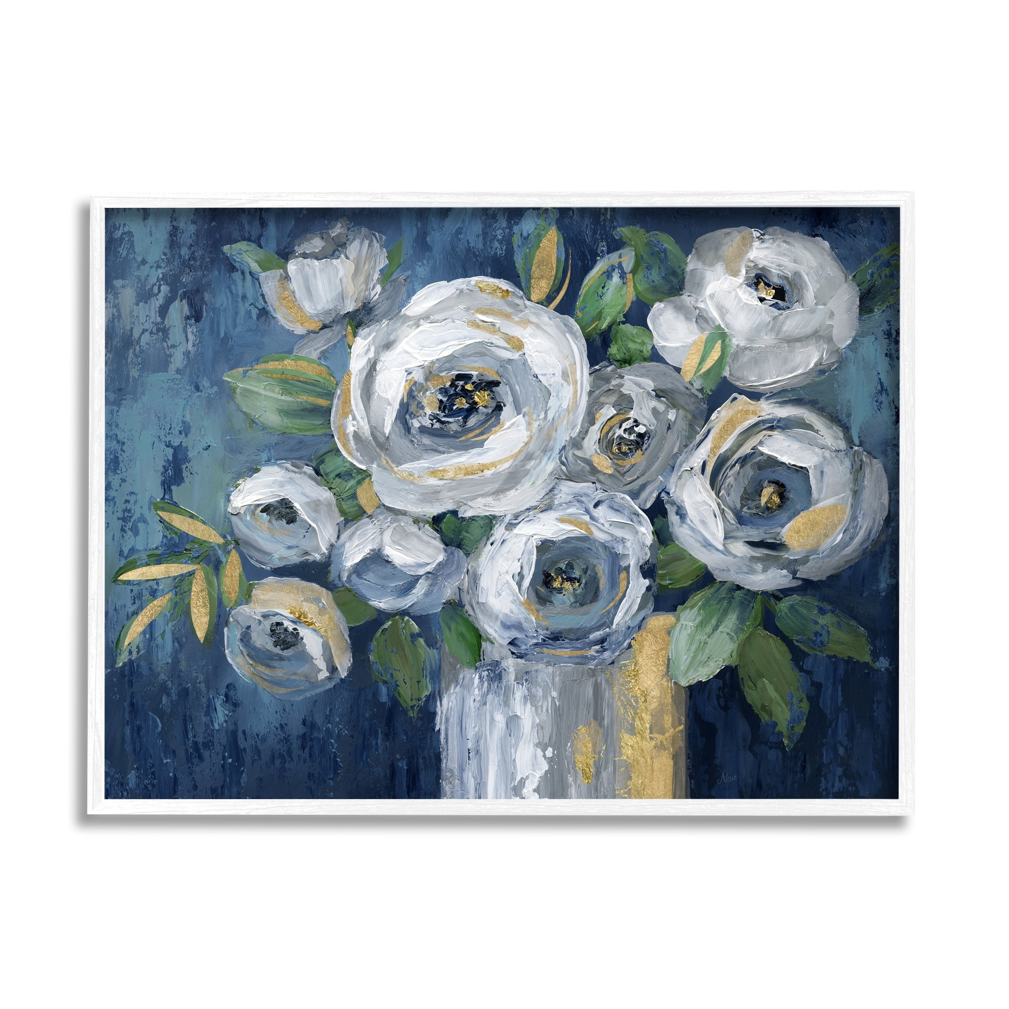 Stupell Industries Traditional White Peonies Flower Bouquet Painting White Framed Art Print Wall Art, 30x24, by Nan