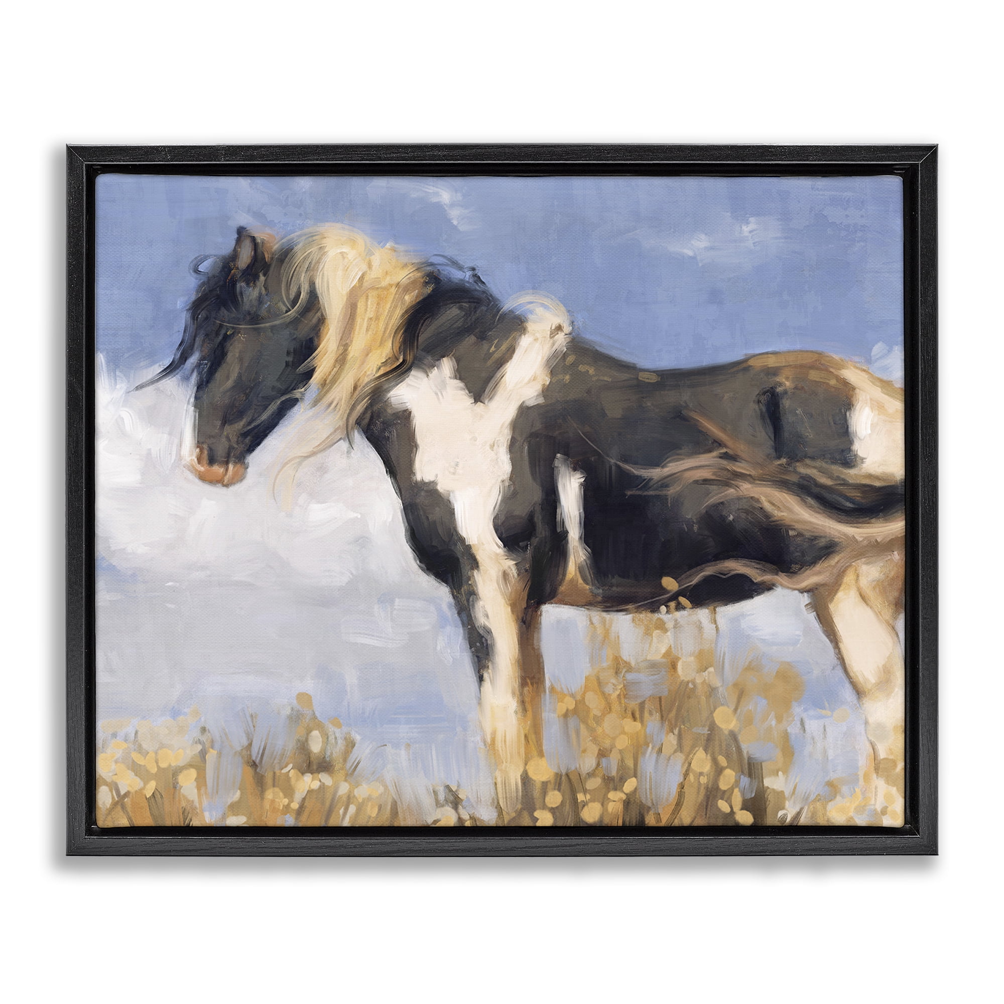 Stupell Industries Traditional Windswept Stallion Animals & Insects Painting Black Floater Framed Canvas Art Print Wall Art, 31 x 25