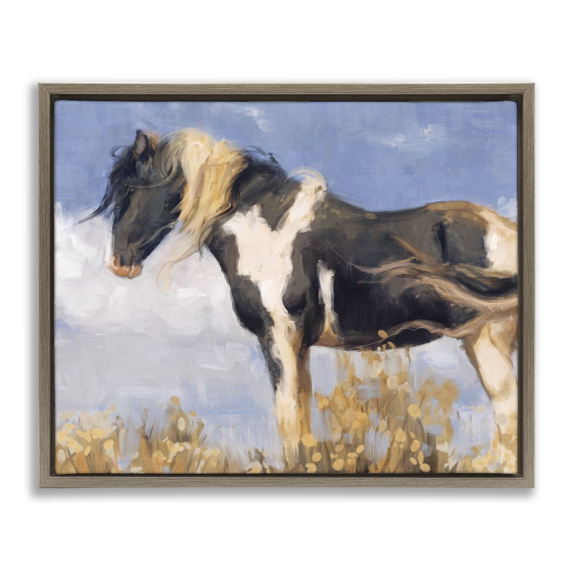 Stupell Industries Traditional Windswept Stallion Animals & Insects Painting Brown Floater Framed Canvas Art Print Wall Art, 31 x 25