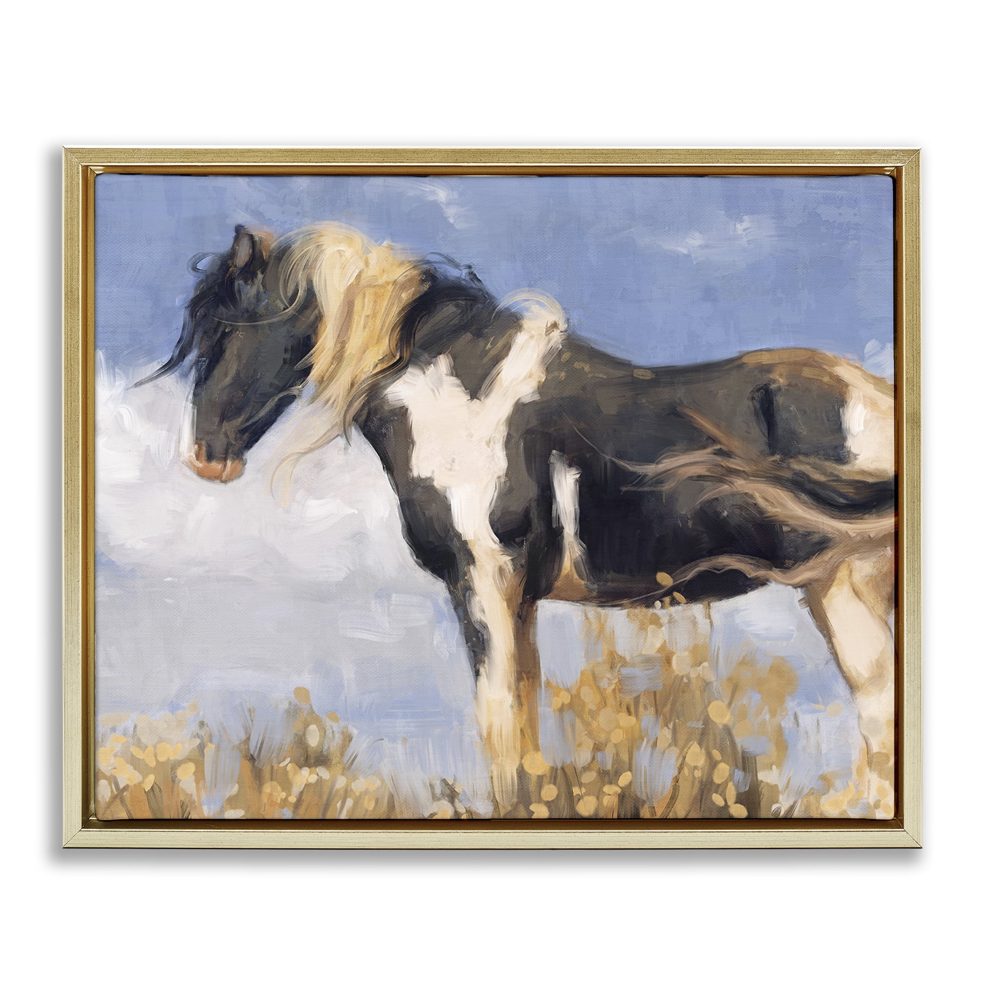 Stupell Industries Traditional Windswept Stallion Animals & Insects Painting Gold Floater Framed Canvas Art Print Wall Art, 31 x 25
