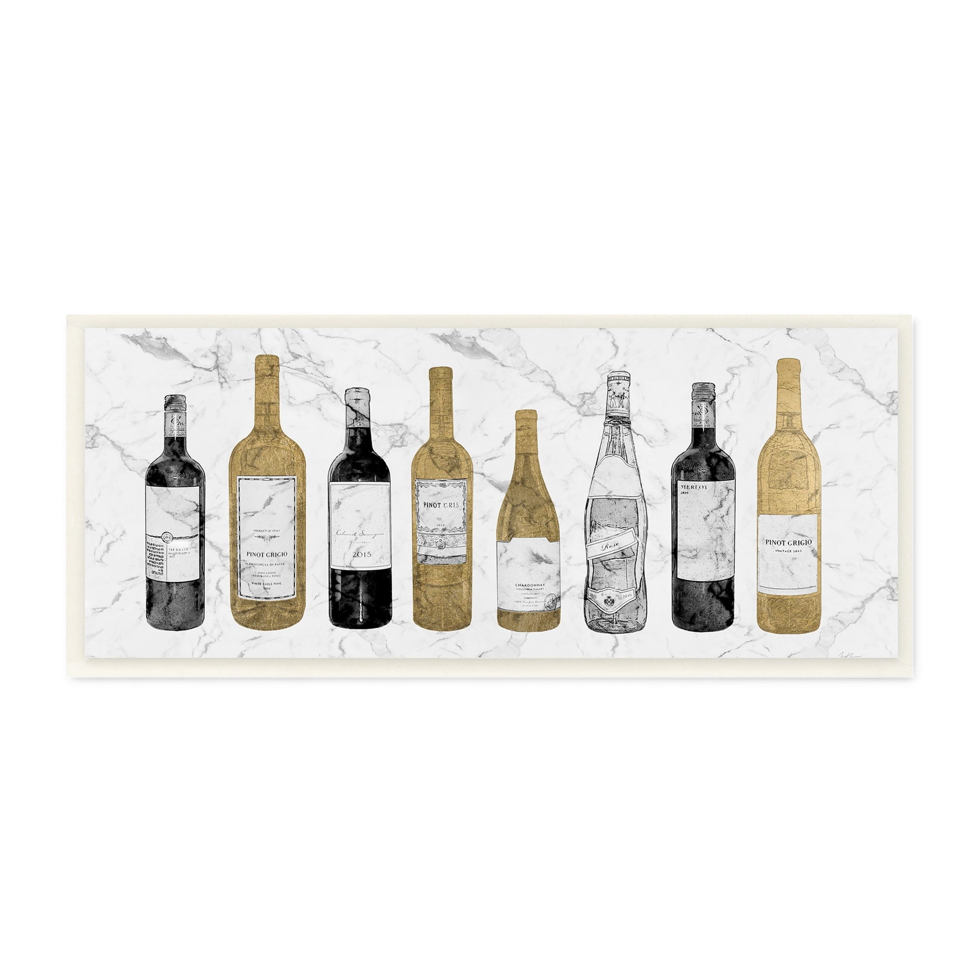Stupell Industries Traditional Wine Bottle Illustrations Glam Marble Pattern, 17 x 7,Design by Natalie Carpentieri