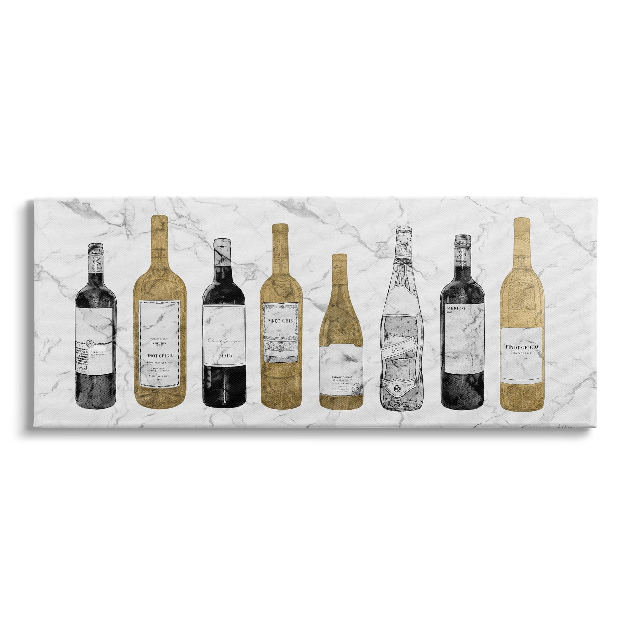 Stupell Industries Traditional Wine Bottle Illustrations Glam Marble Pattern, 40 x 17,Design by Natalie Carpentieri