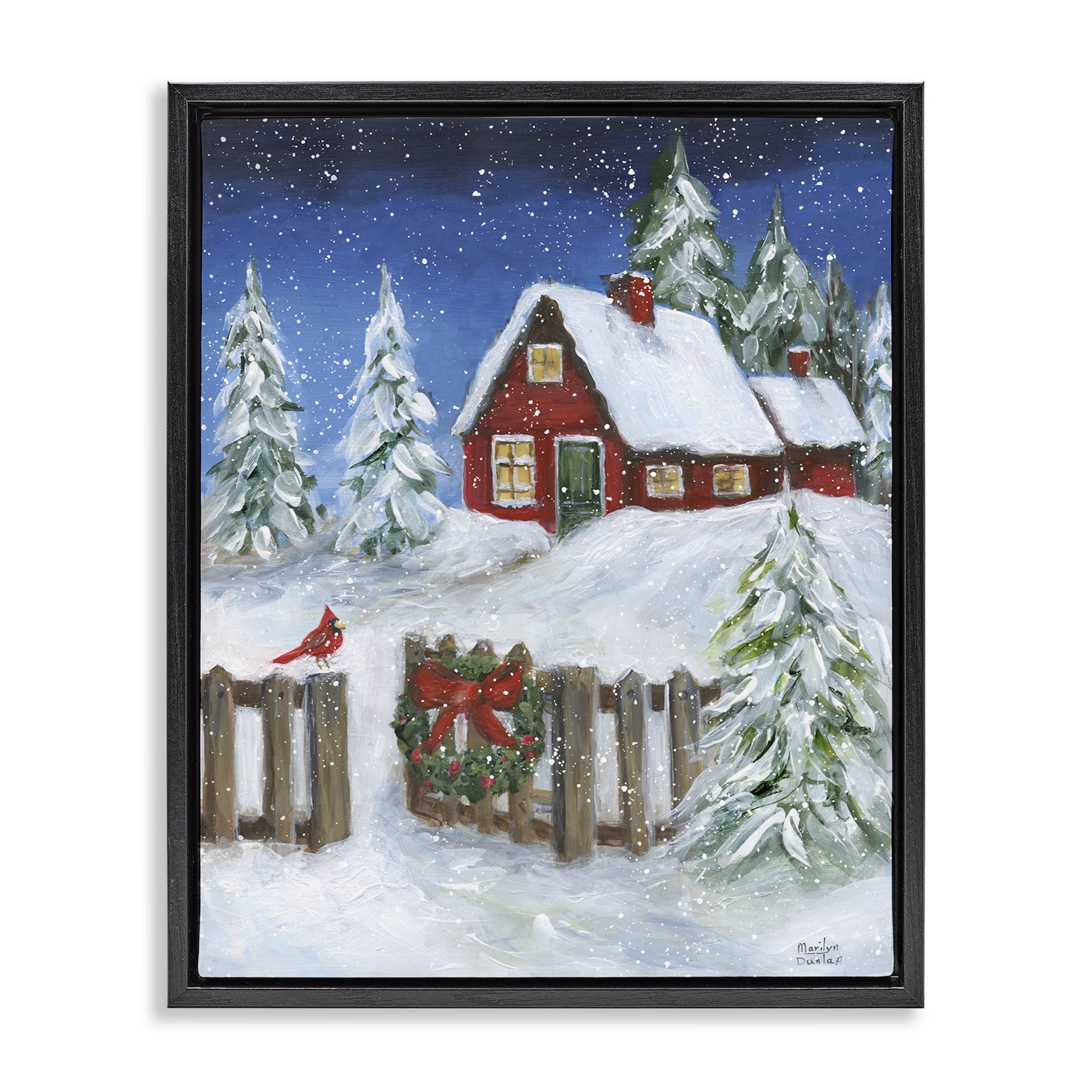 Stupell Industries Traditional Winter Scene Holiday Painting Black Floater Framed Canvas Art Prints Wall Art, 25 x 31