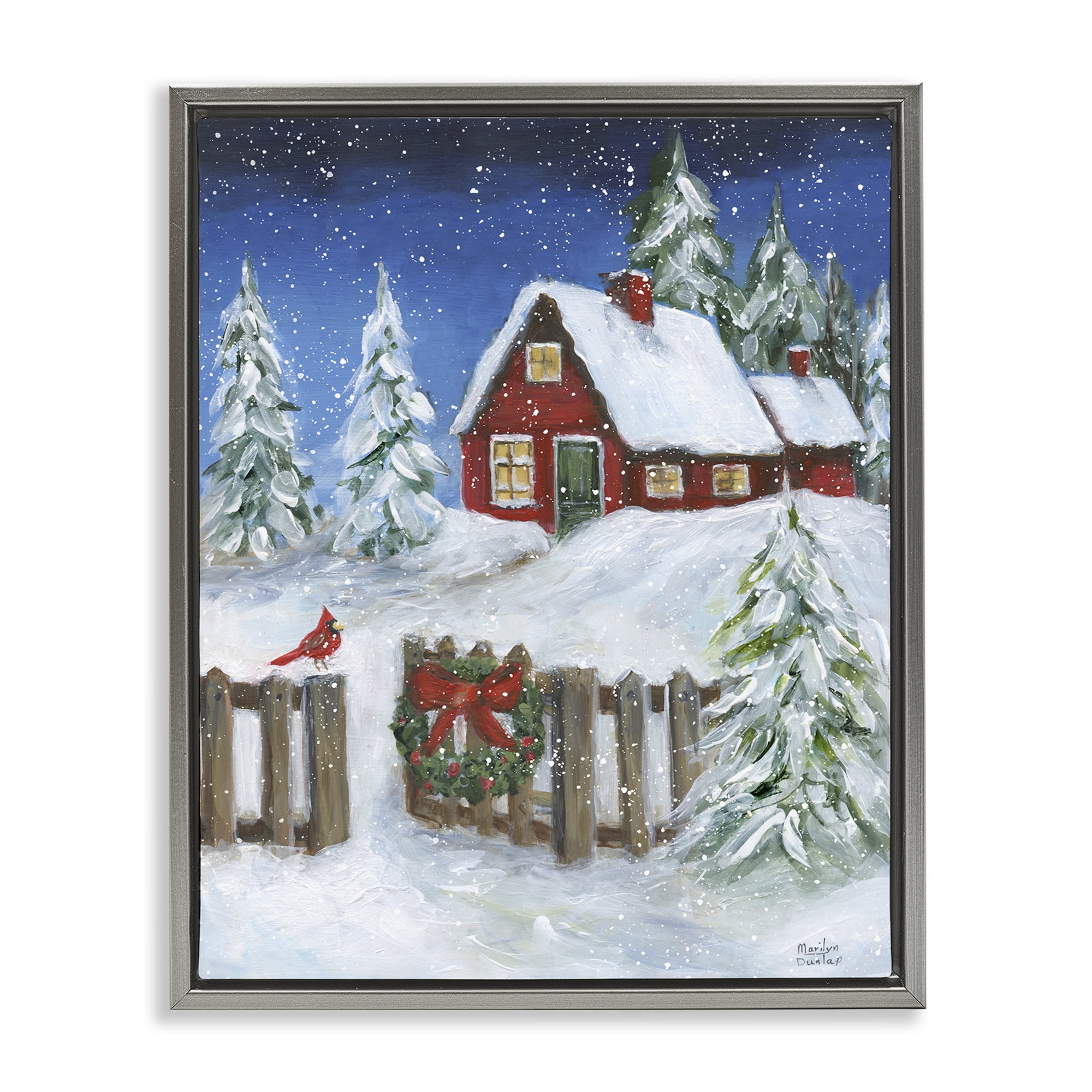 Stupell Industries Traditional Winter Scene Holiday Painting Gray Floater Framed Canvas Art Prints Wall Art, 25 x 31