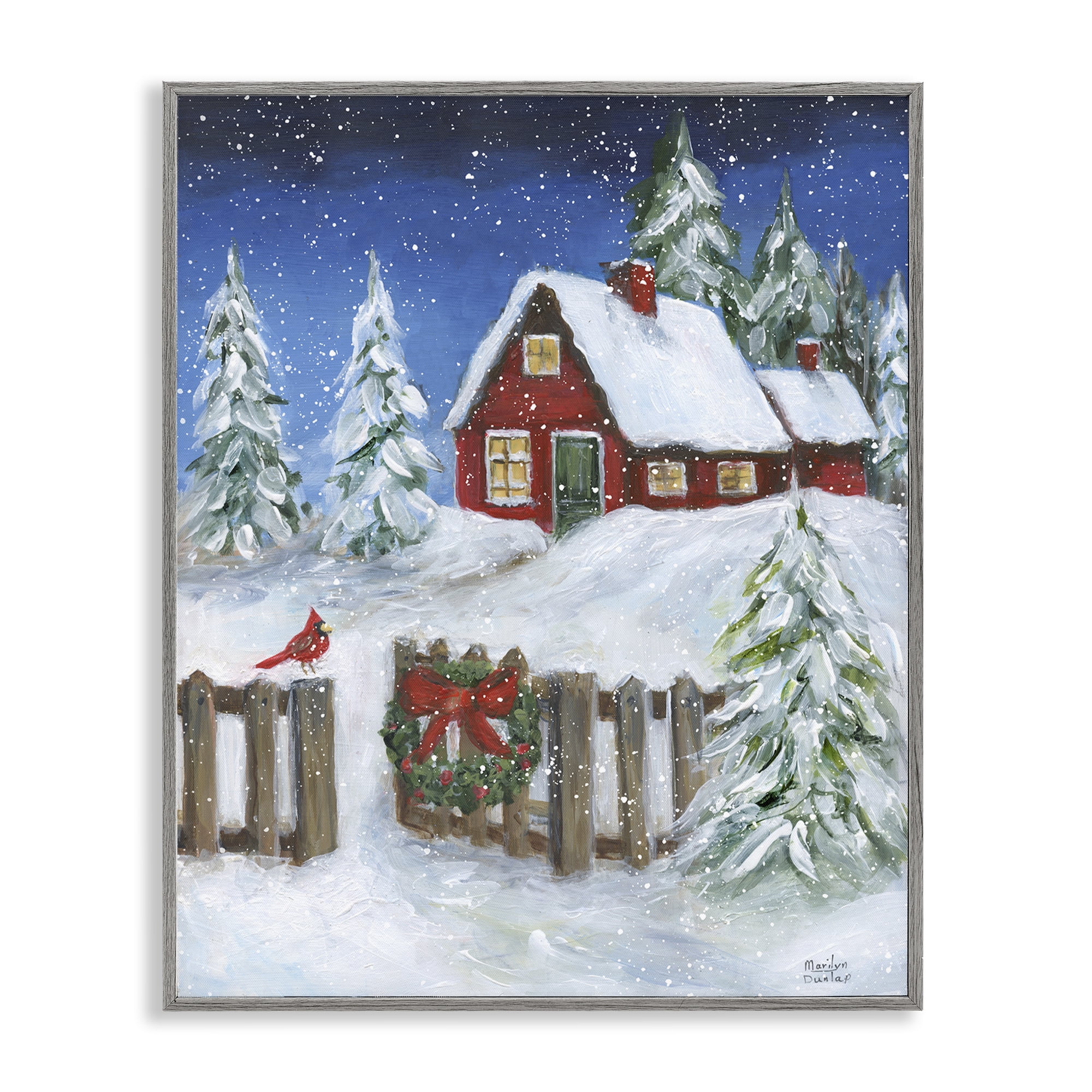 Stupell Industries Traditional Winter Scene Holiday Painting Gray Framed Art Prints Wall Art, 16 x 20