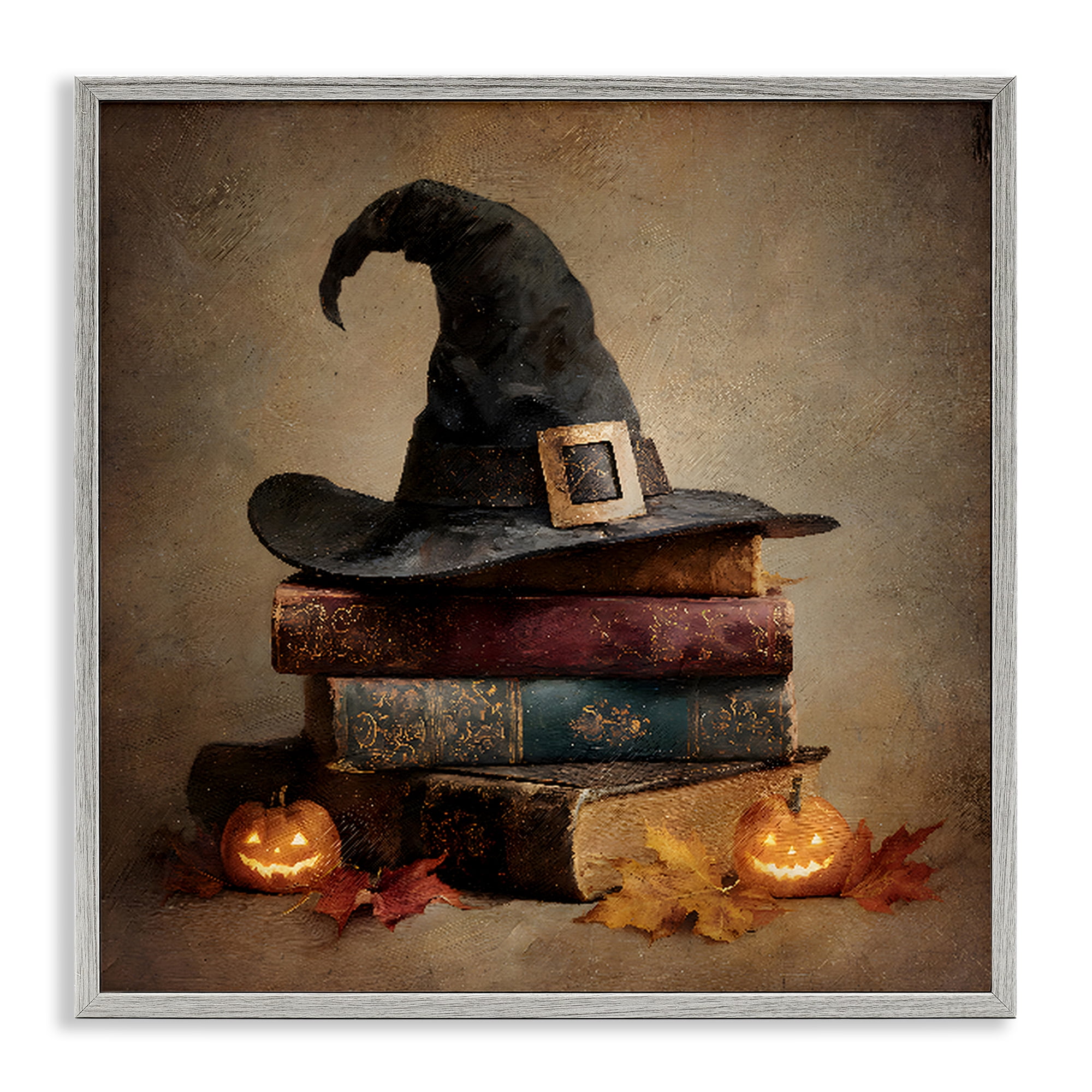 Stupell Industries Traditional Witch Hat on Spooky Book Stack Gray ...