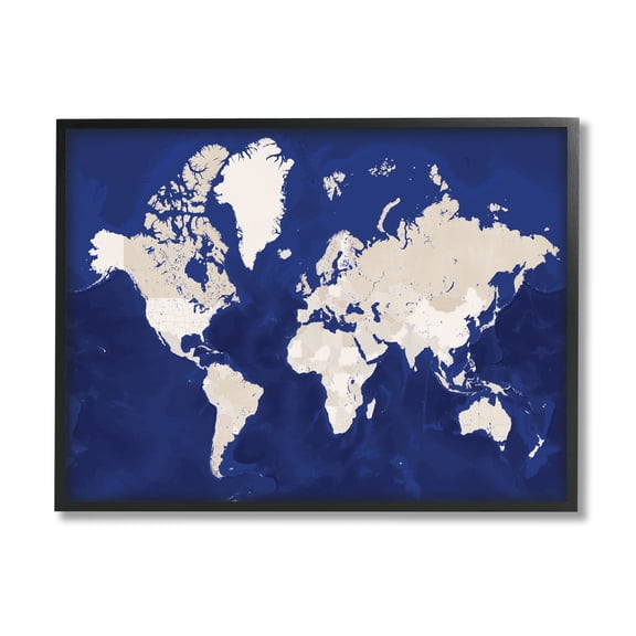 Stupell Industries Traditional World Map Neutral Tone Continents On Blue, 11 x 14, Designed by BlursByAI