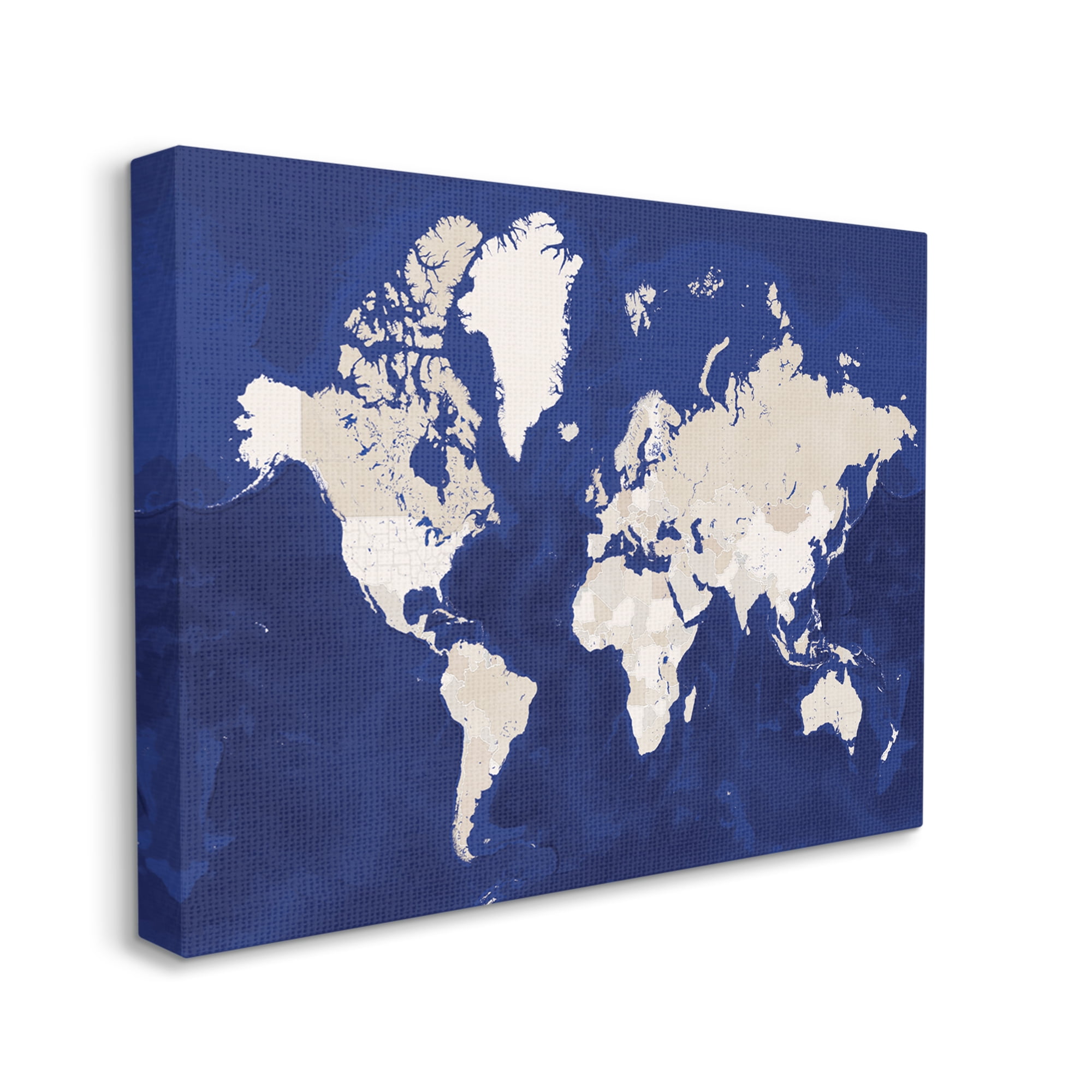 Stupell Industries Traditional World Map Neutral Tone Continents On Blue, 24 x 30, Designed by BlursByAI