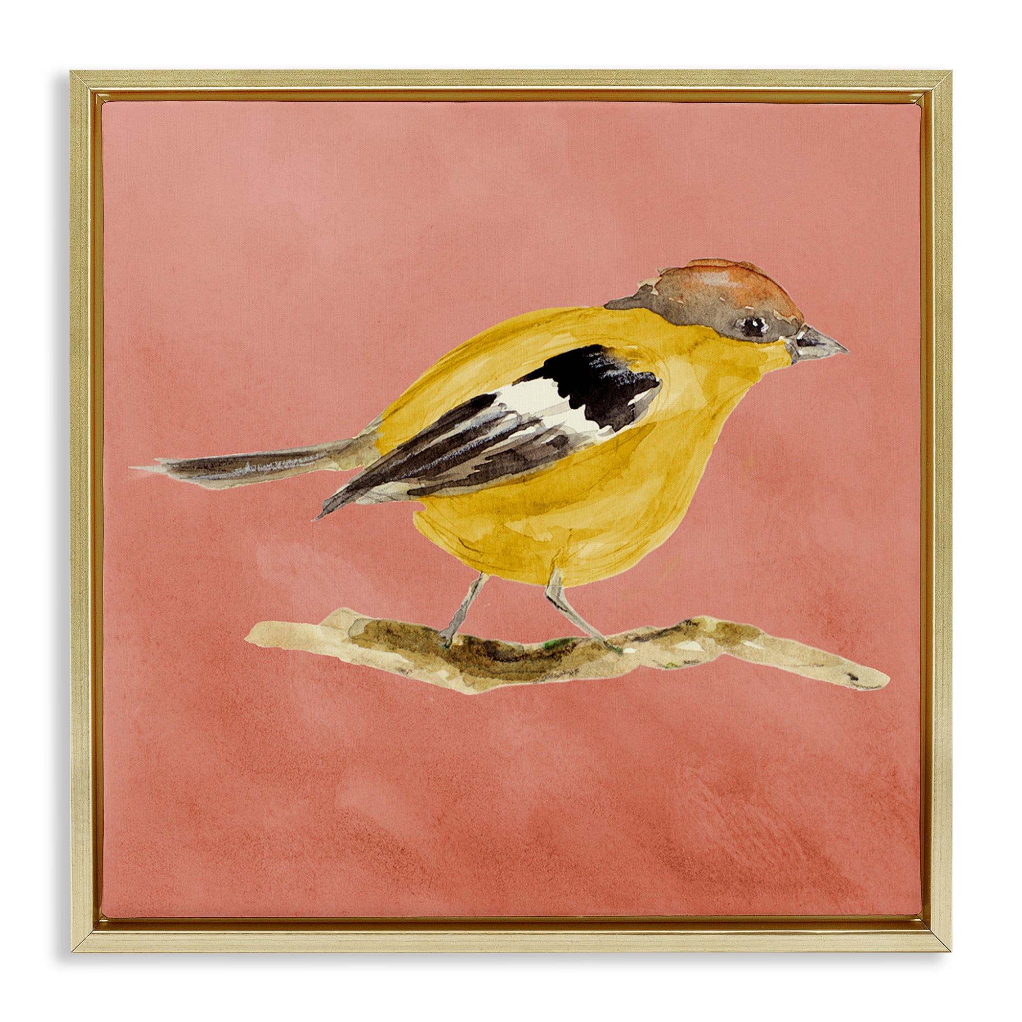 Stupell Industries Traditional Wren Bird Animals & Insects Painting Gold Floater Framed Canvas Art Print Wall Art, 18 x 18