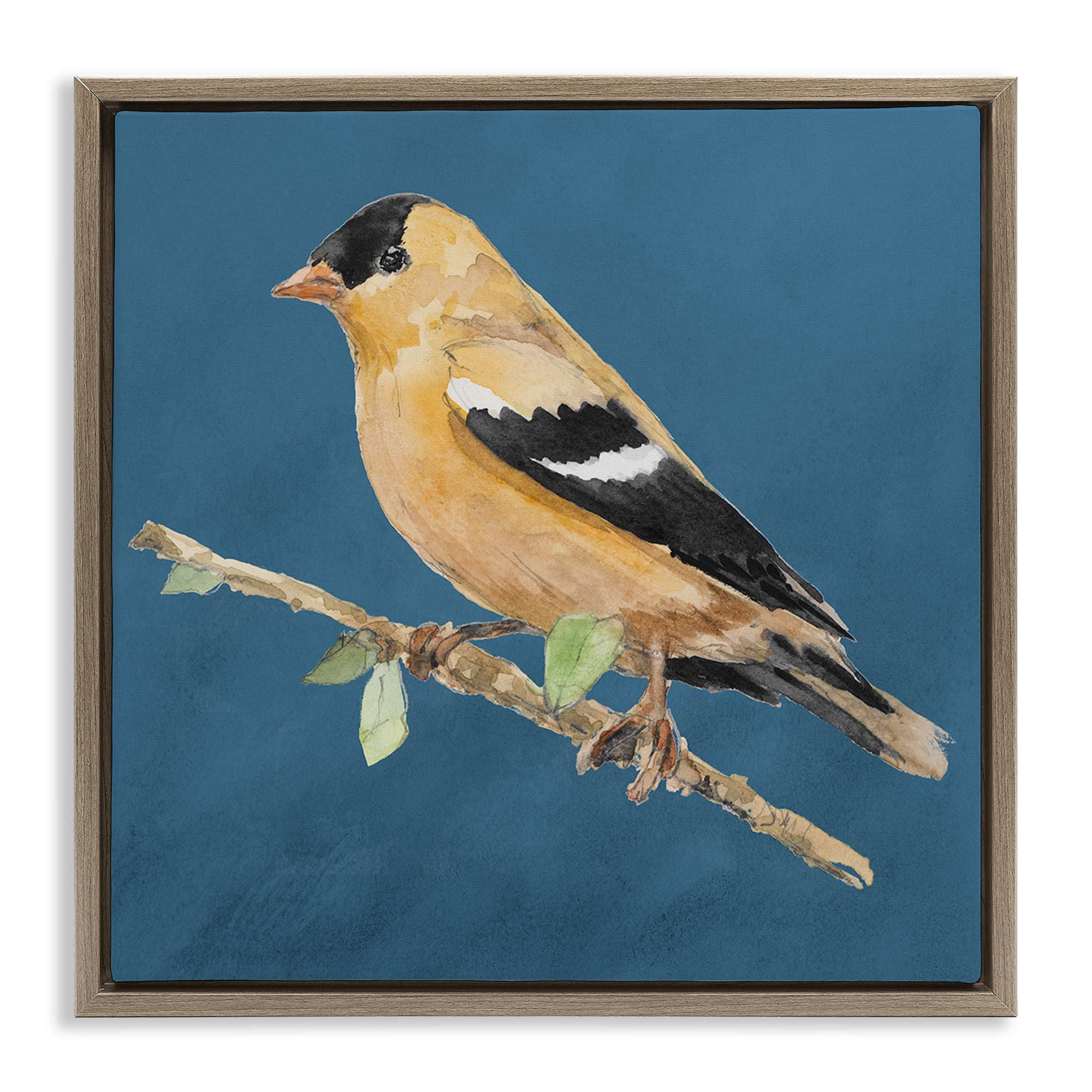 Stupell Industries Traditional Yellow Bird Animals & Insects Painting Brown Floater Framed Canvas Art Print Wall Art, 18 x 18