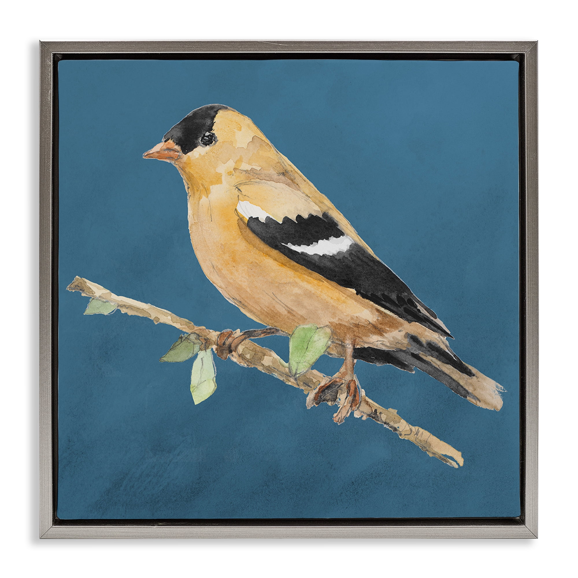 Stupell Industries Traditional Yellow Bird Animals & Insects Painting Gray Floater Framed Canvas Art Print Wall Art, 25 x 25