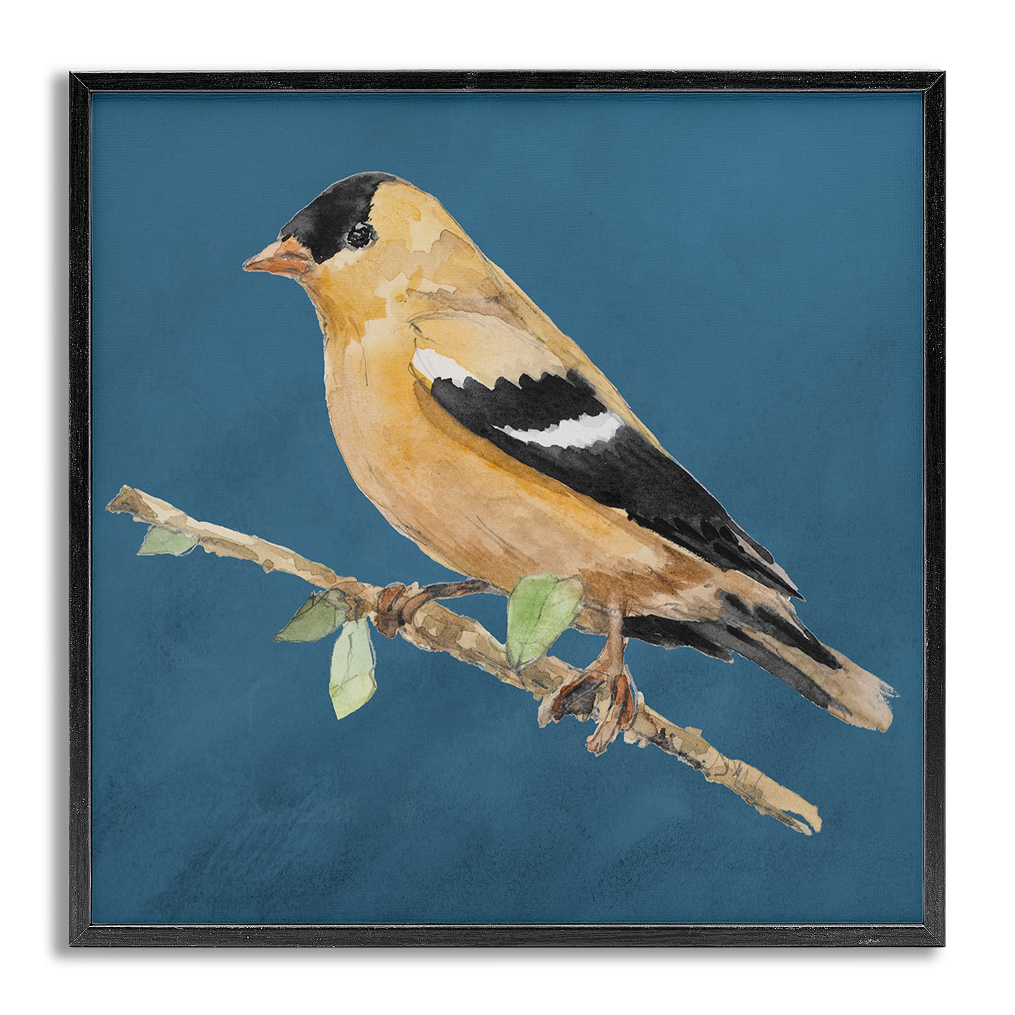 Stupell Industries Traditional Yellow Bird Animals & Insects Painting Gray Framed Art Print Wall Art, 12 x 12
