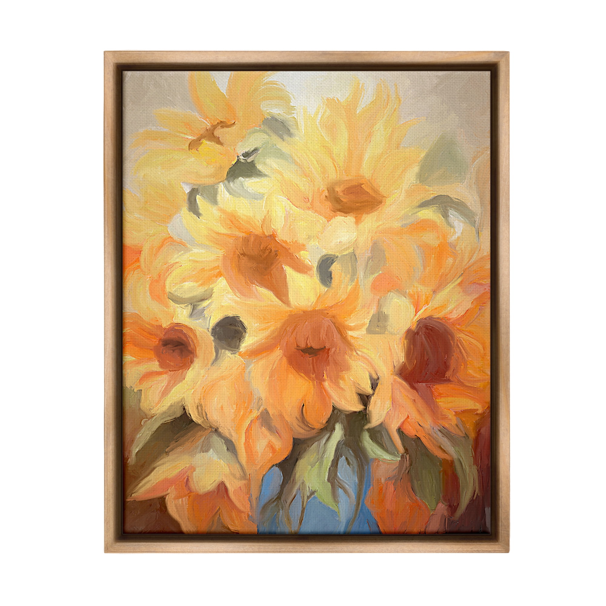 Stupell Industries Traditional Yellow Blooms Botanical & Floral Painting Brown Floater Framed Canvas Art Print Wall Art, 25 x 31