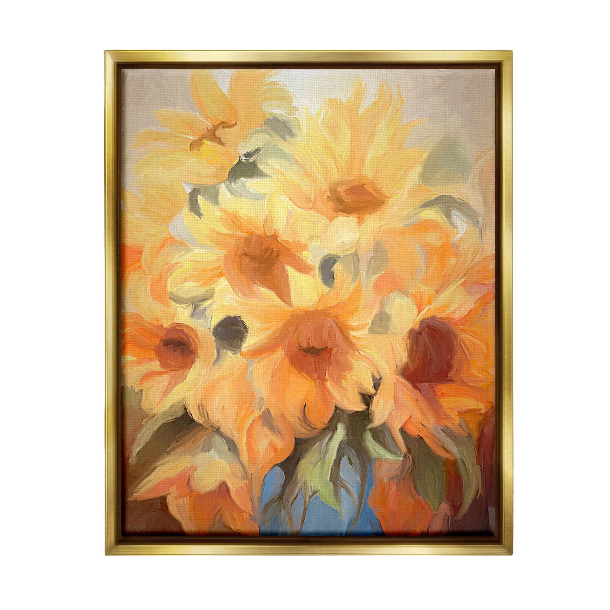 Stupell Industries Traditional Yellow Blooms Botanical & Floral Painting Gold Floater Framed Canvas Art Print Wall Art, 17 x 21