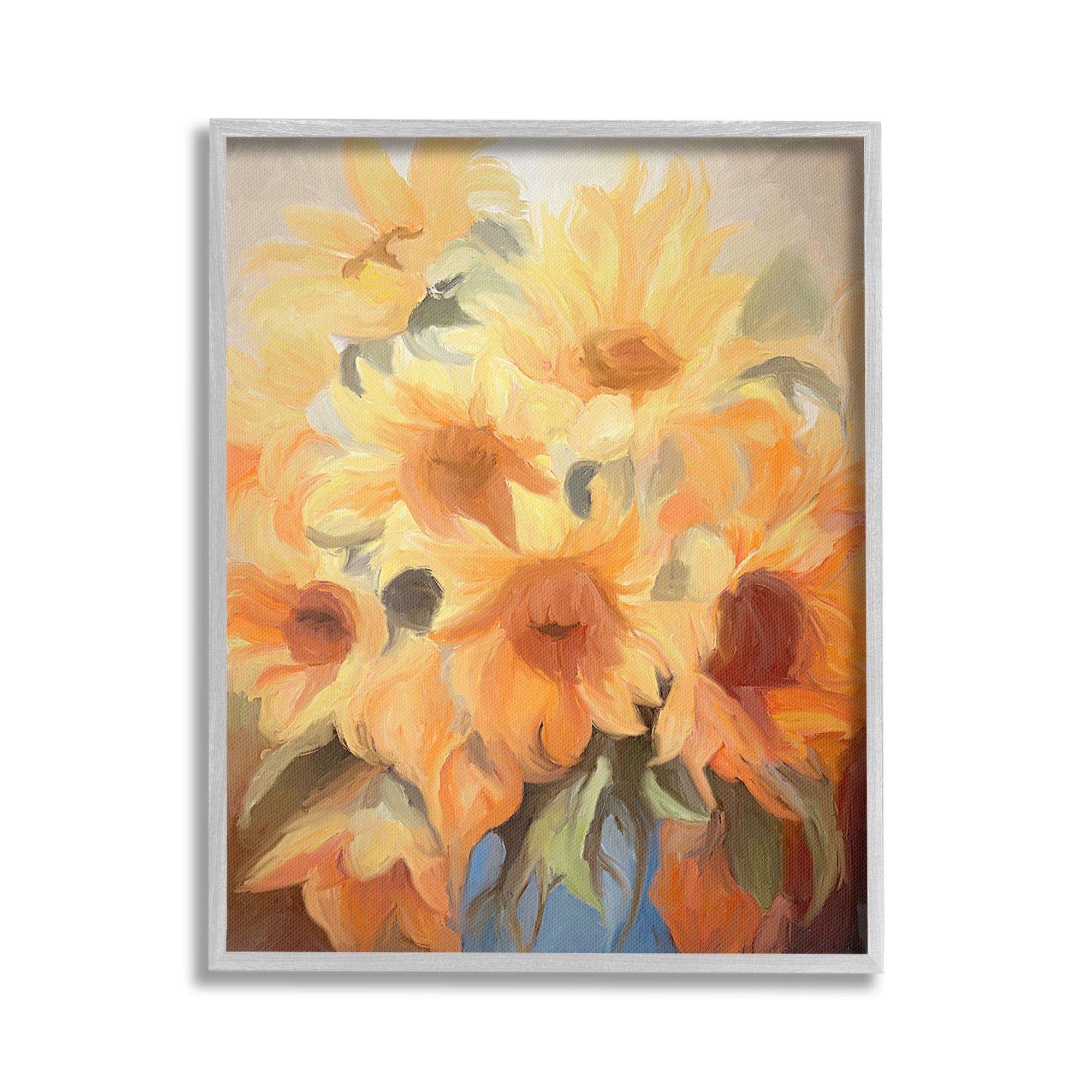 Stupell Industries Traditional Yellow Blooms Botanical & Floral Painting Gray Framed Art Print Wall Art, 16 x 20