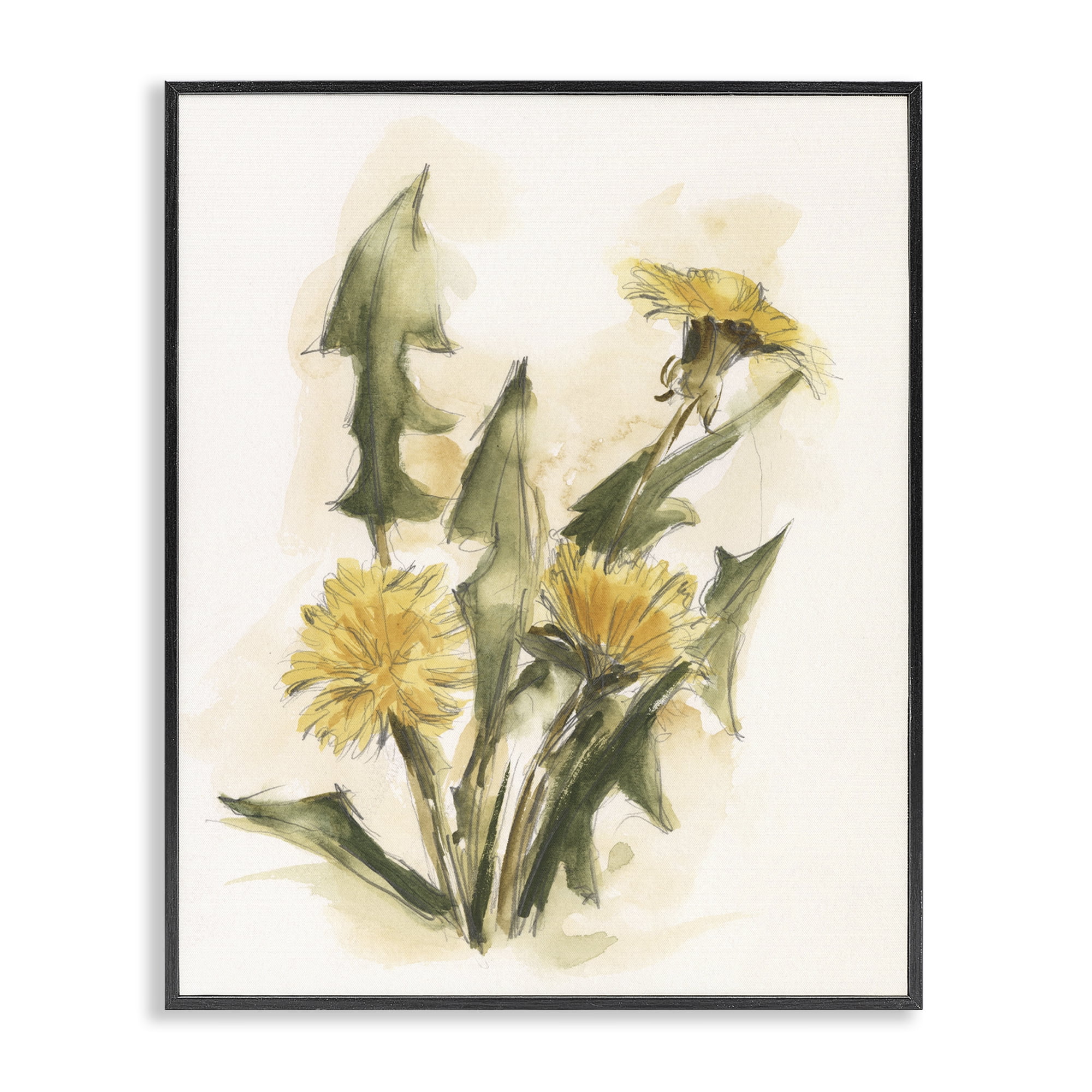 Stupell Industries Traditional Yellow Dandelion Botanical & Floral Painting Black Framed Art Print Wall Art, 24 x 30