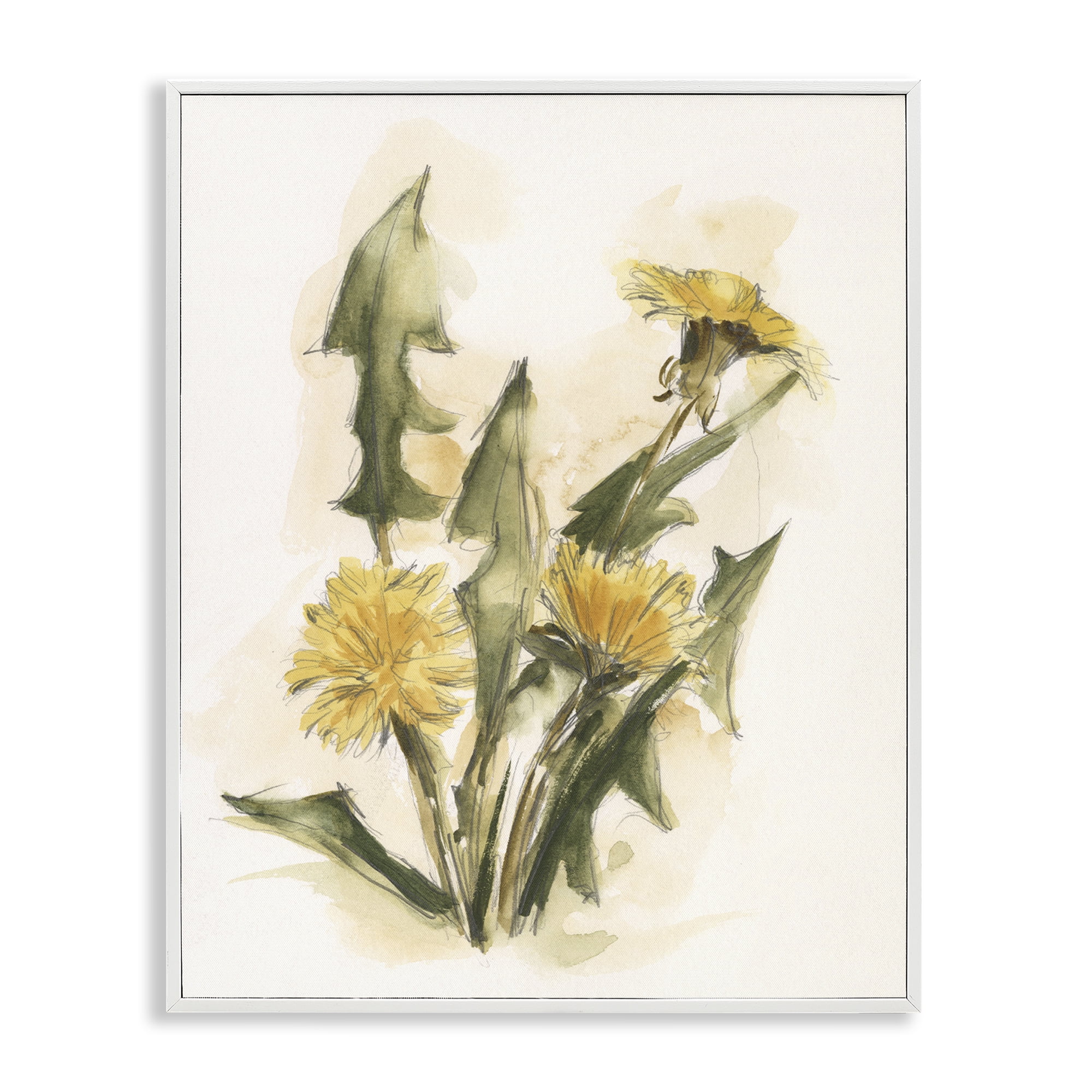 Stupell Industries Traditional Yellow Dandelion Botanical & Floral Painting White Framed Art Print Wall Art, 24 x 30