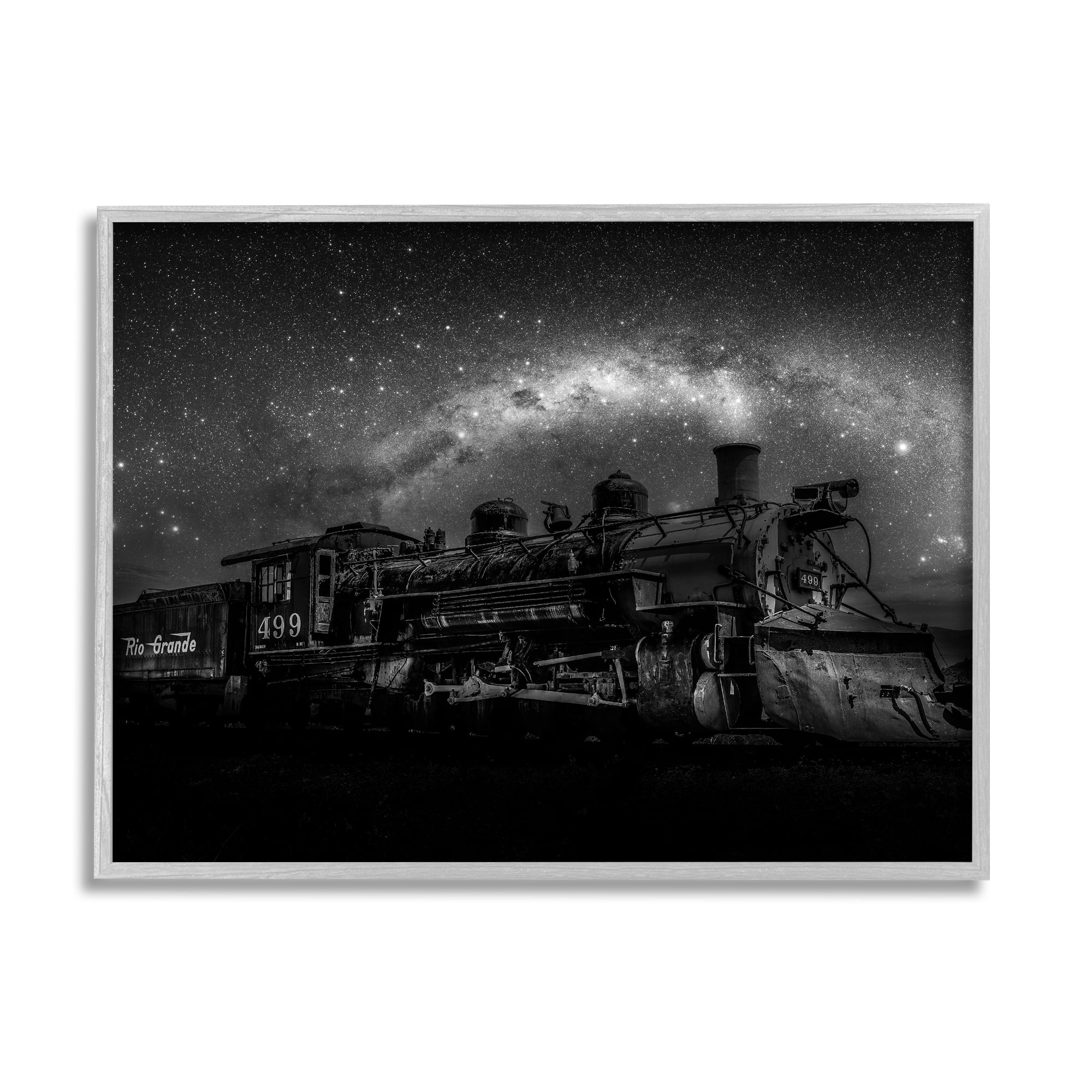Stupell Industries Train & Night Sky Transportation Painting Gray Framed Art Print Wall Art, 30 x 24