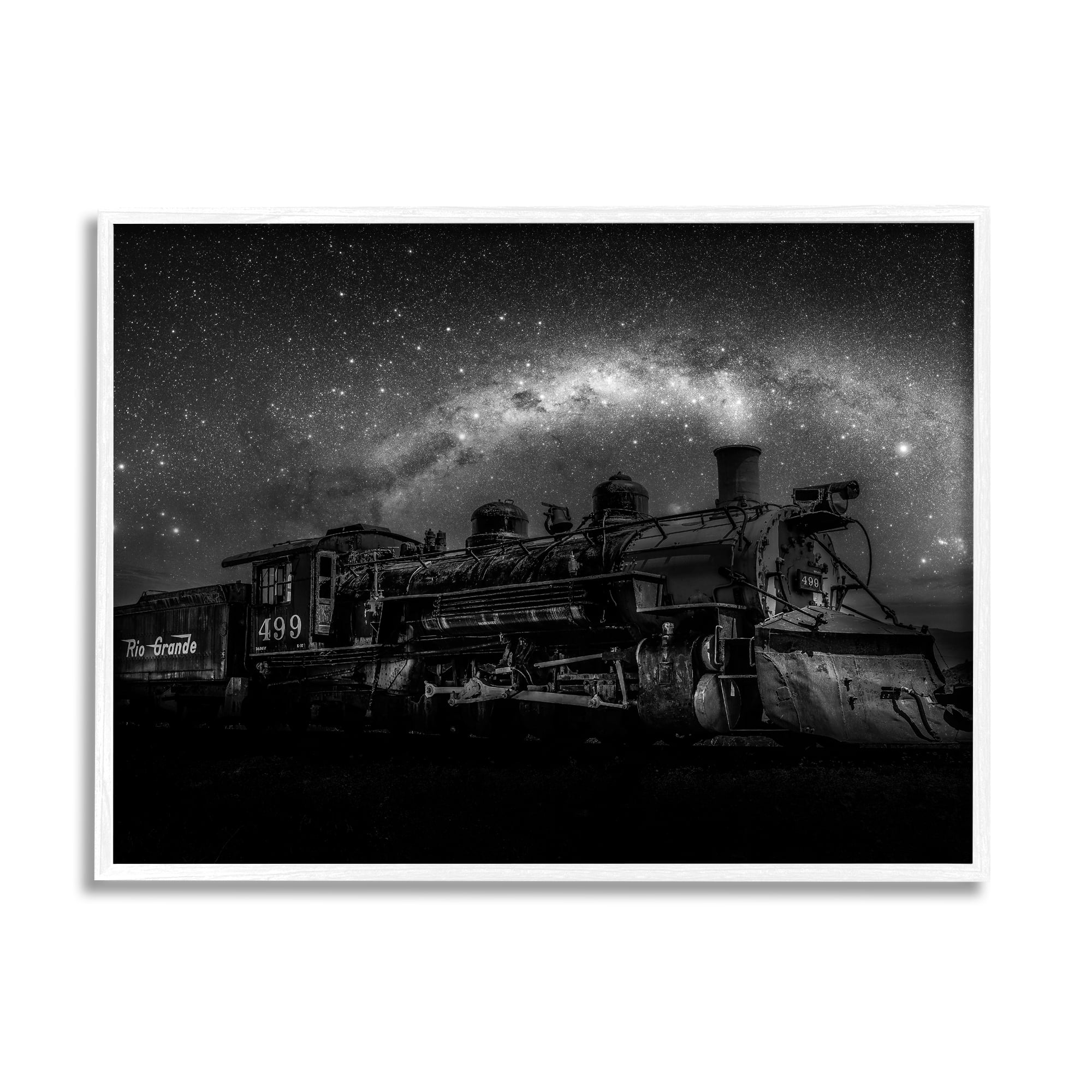 Stupell Industries Train & Night Sky Transportation Painting White Framed Art Print Wall Art, 20 x 16