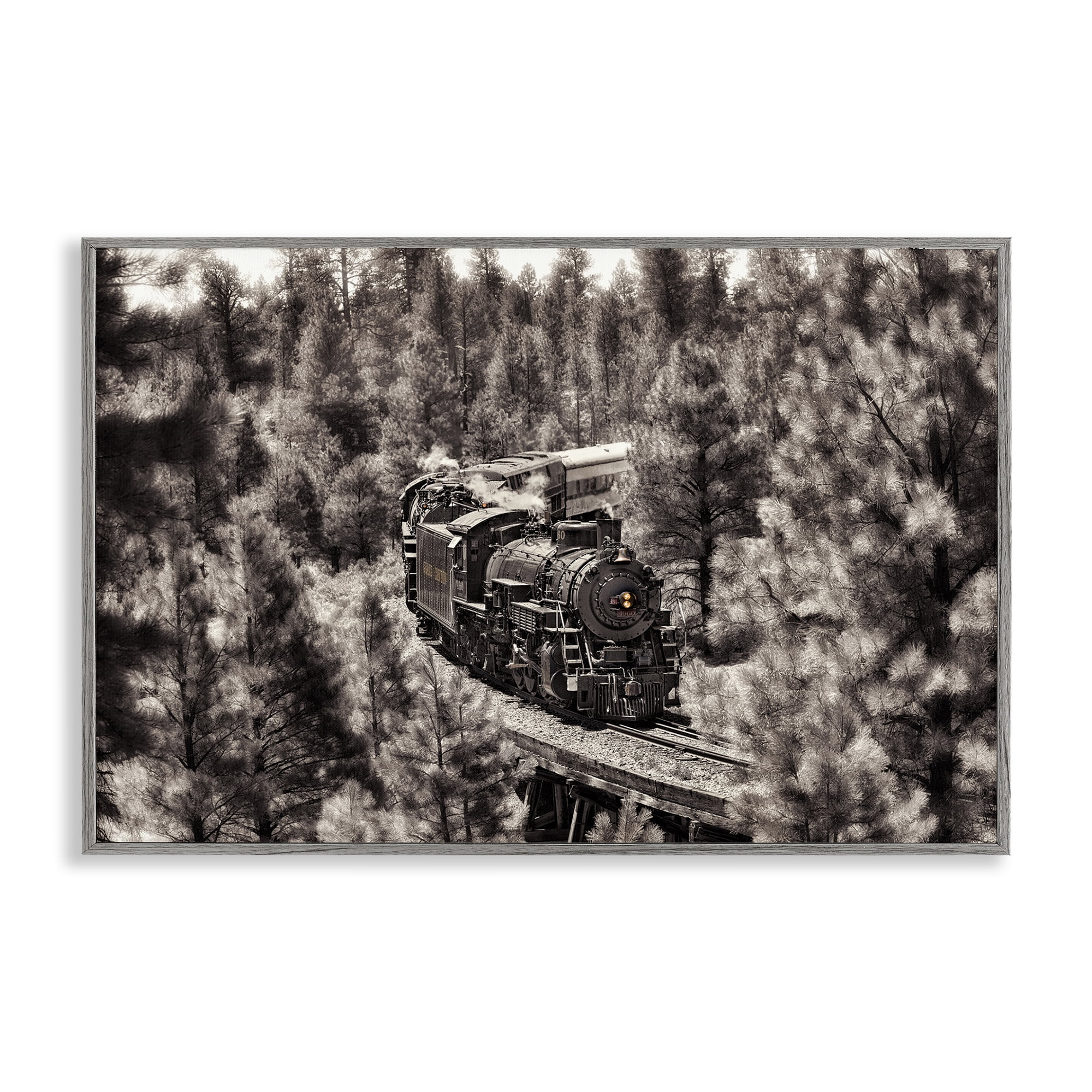 Stupell Industries Train on Curving Path Transportation Photography Gray Framed Art Print Wall Art, 30 x 20