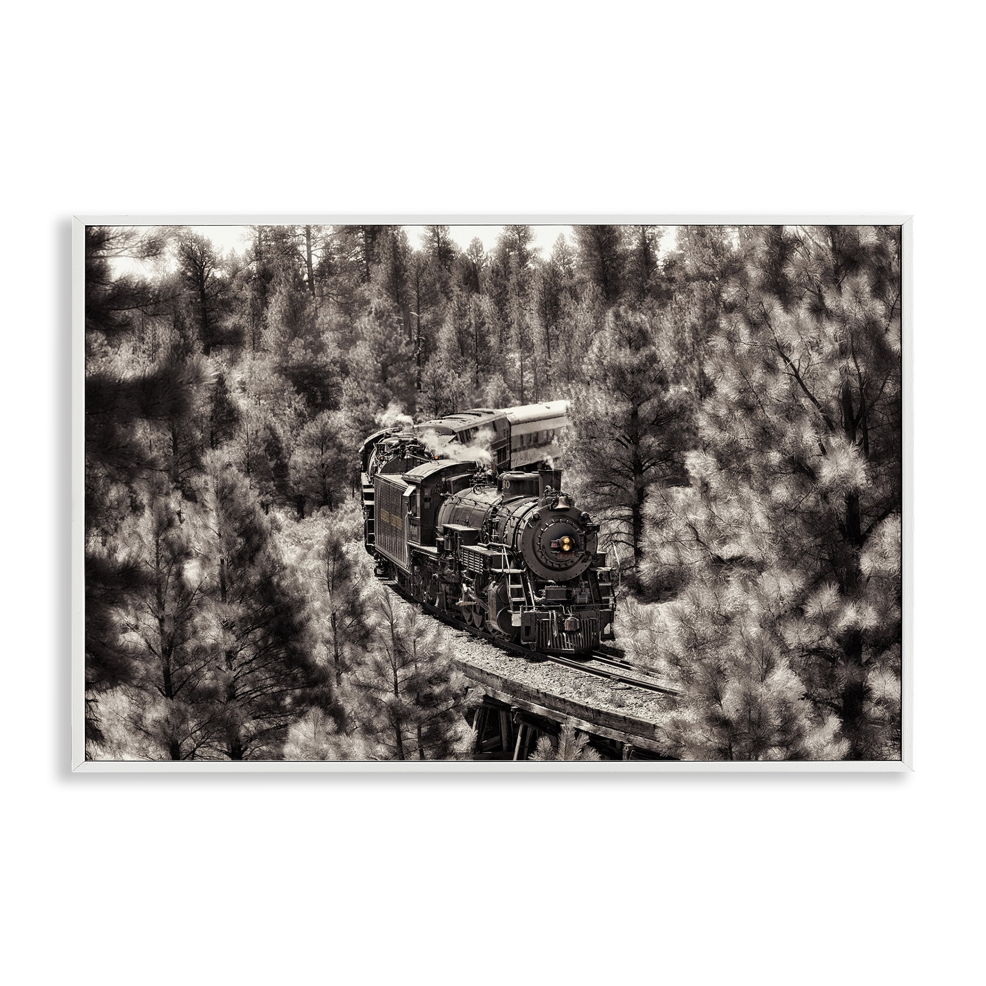 Stupell Industries Train on Curving Path Transportation Photography White Framed Art Print Wall Art, 18 x 12