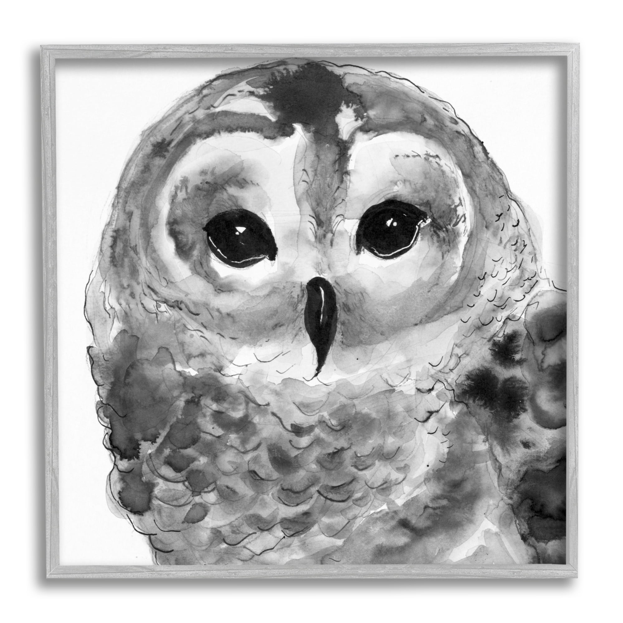 Stupell Industries Tranquil Barn Owl Bird Face Portrait Painting Painting Gray Framed Art Print Wall Art, Design by Patti Mann
