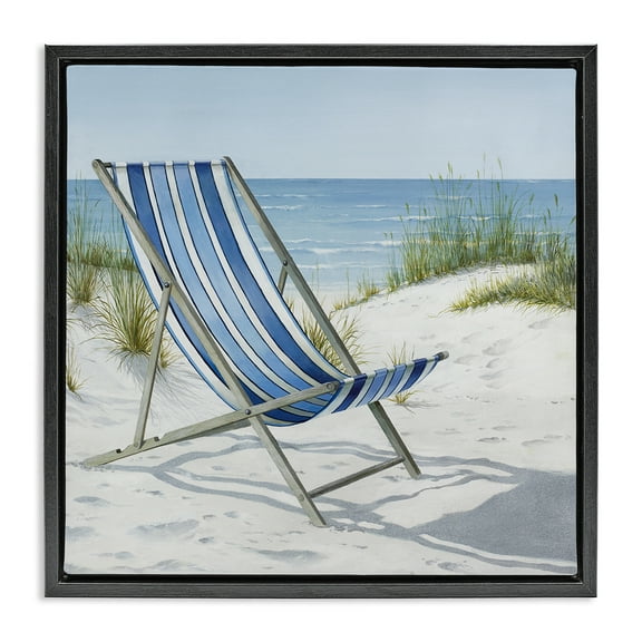 Stupell Industries Tranquil Beach Chair Landscape Painting Black Floater Framed Canvas Art Print Wall Art, 18 x 18