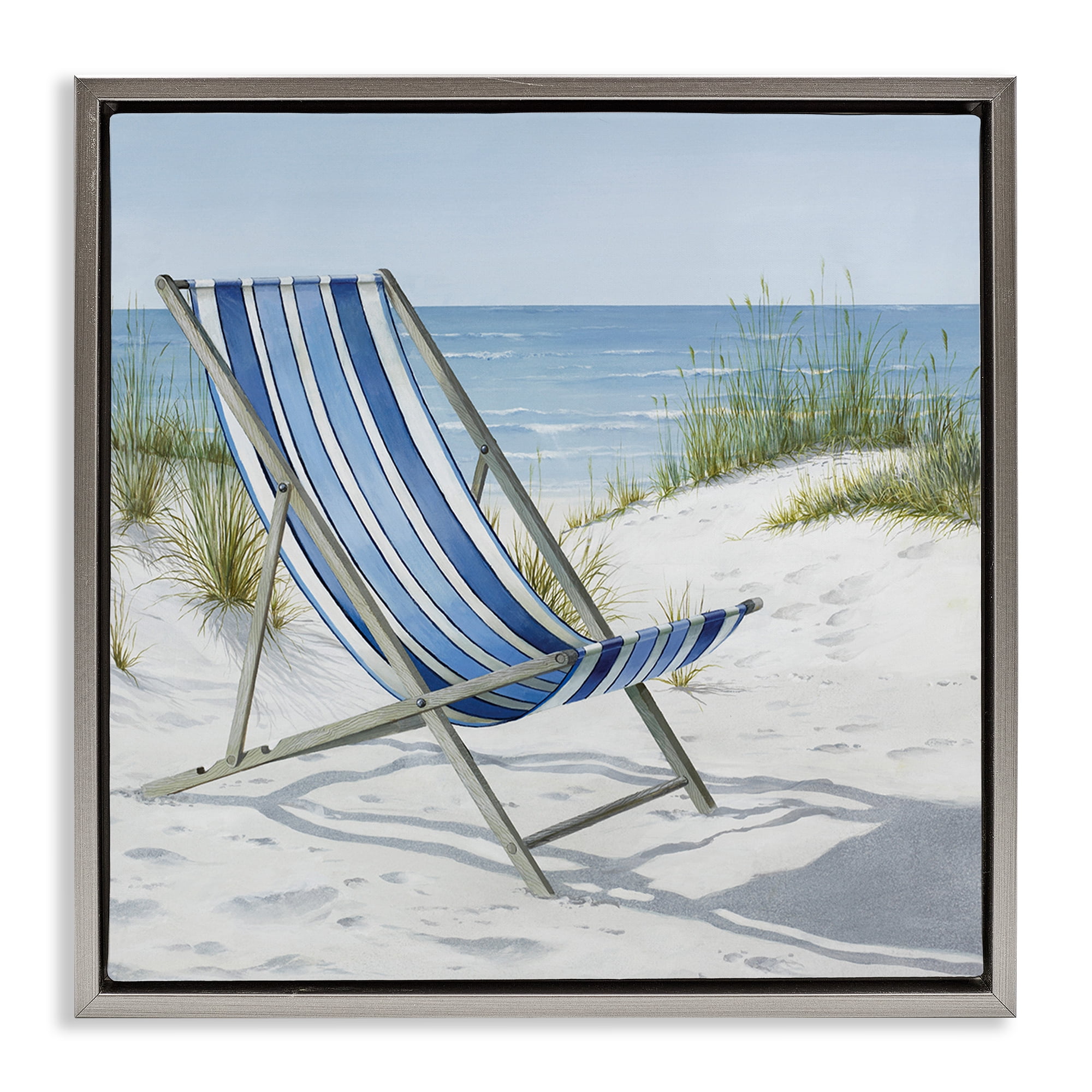 Stupell Industries Tranquil Beach Chair Landscape Painting Gray Floater Framed Canvas Art Print Wall Art, 25 x 25