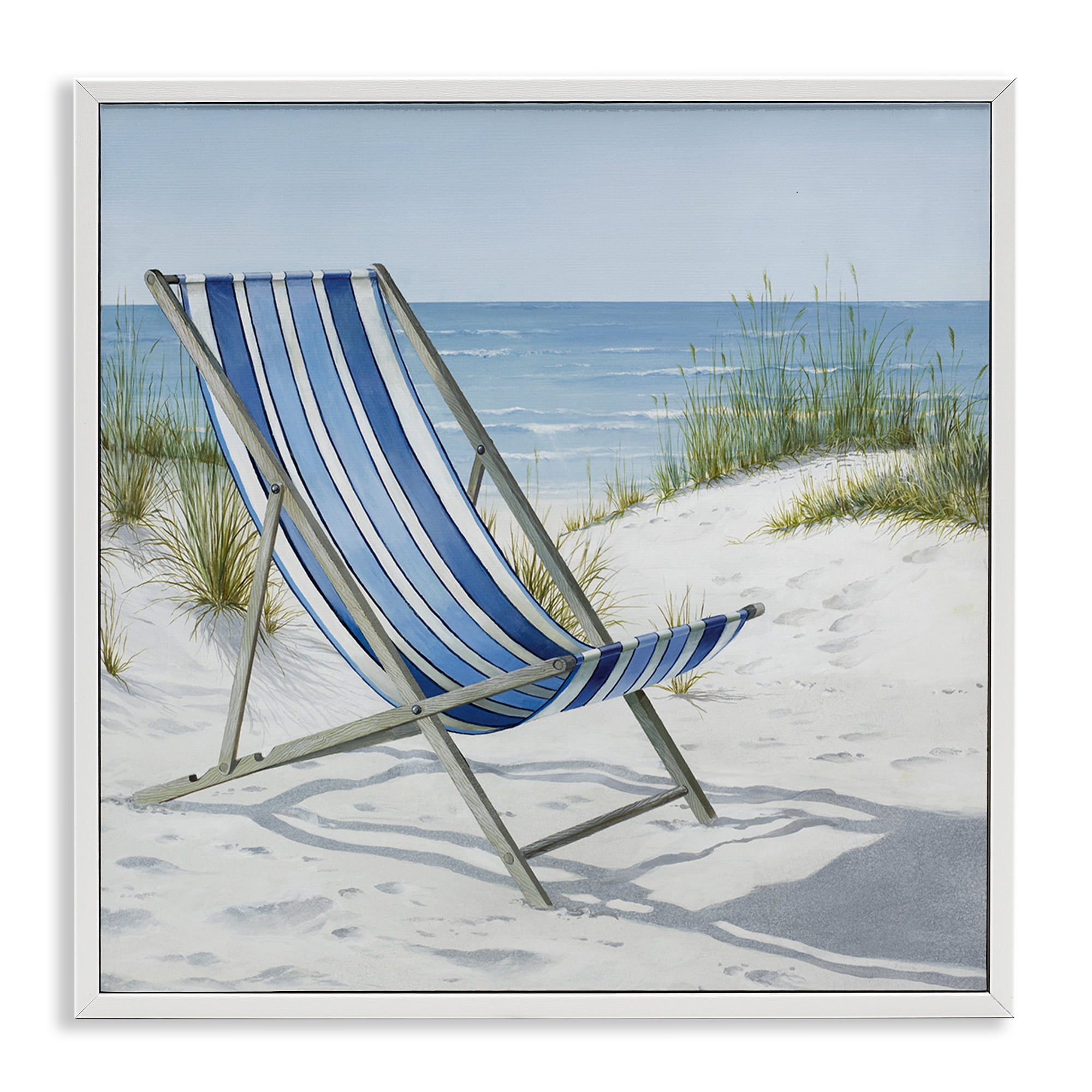 Stupell Industries Tranquil Beach Chair Landscape Painting White Framed Art Print Wall Art, 17 x 17