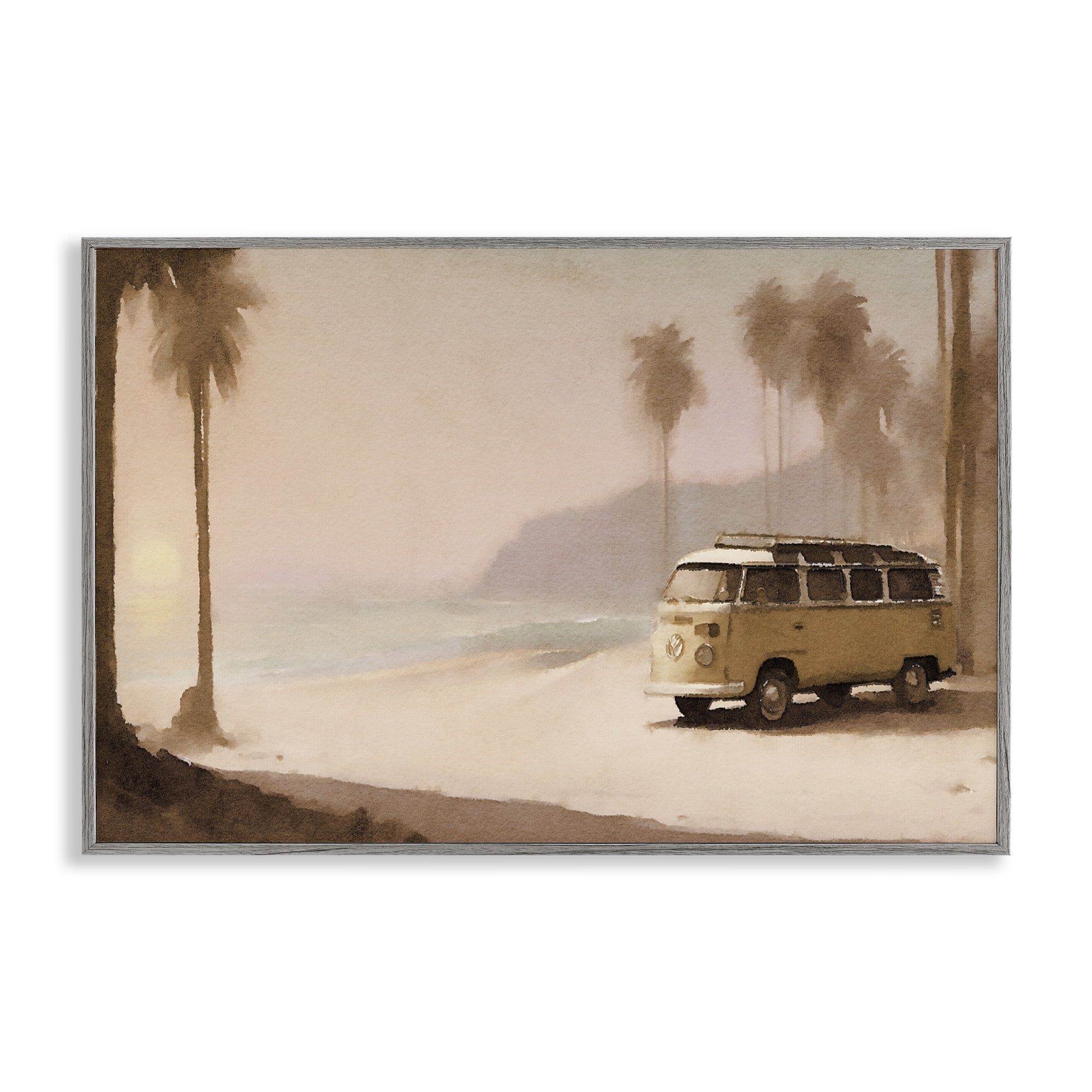 Stupell Industries Tranquil Beach Day Nautical & Beach Painting Gray Framed Art Print Wall Art, 24 x 16