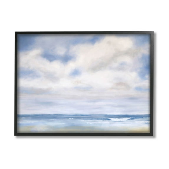 Stupell Industries Tranquil Beach Waves Ocean Scenery Painting Black Framed Art Print Wall Art, Design by Catherine Andersen