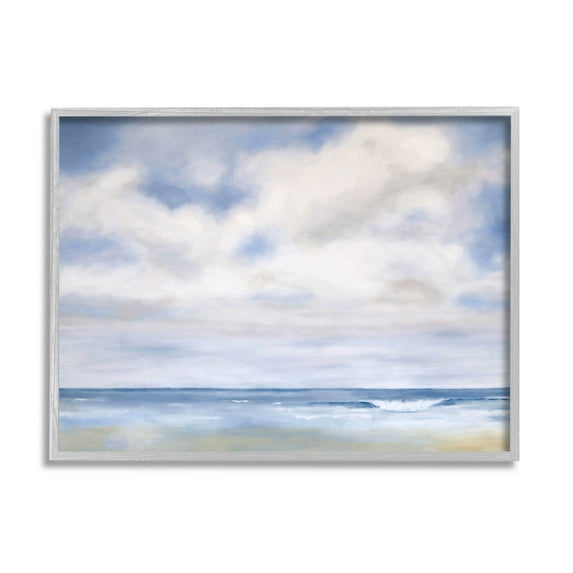 Stupell Industries Tranquil Beach Waves Ocean Scenery Painting Gray Framed Art Print Wall Art, Design by Catherine Andersen