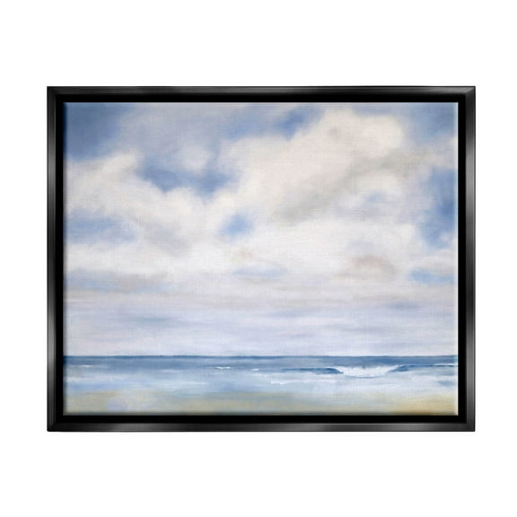 Stupell Industries Tranquil Beach Waves Ocean Scenery Painting Jet Black Floating Framed Canvas Print Wall Art, Design by Catherine Andersen