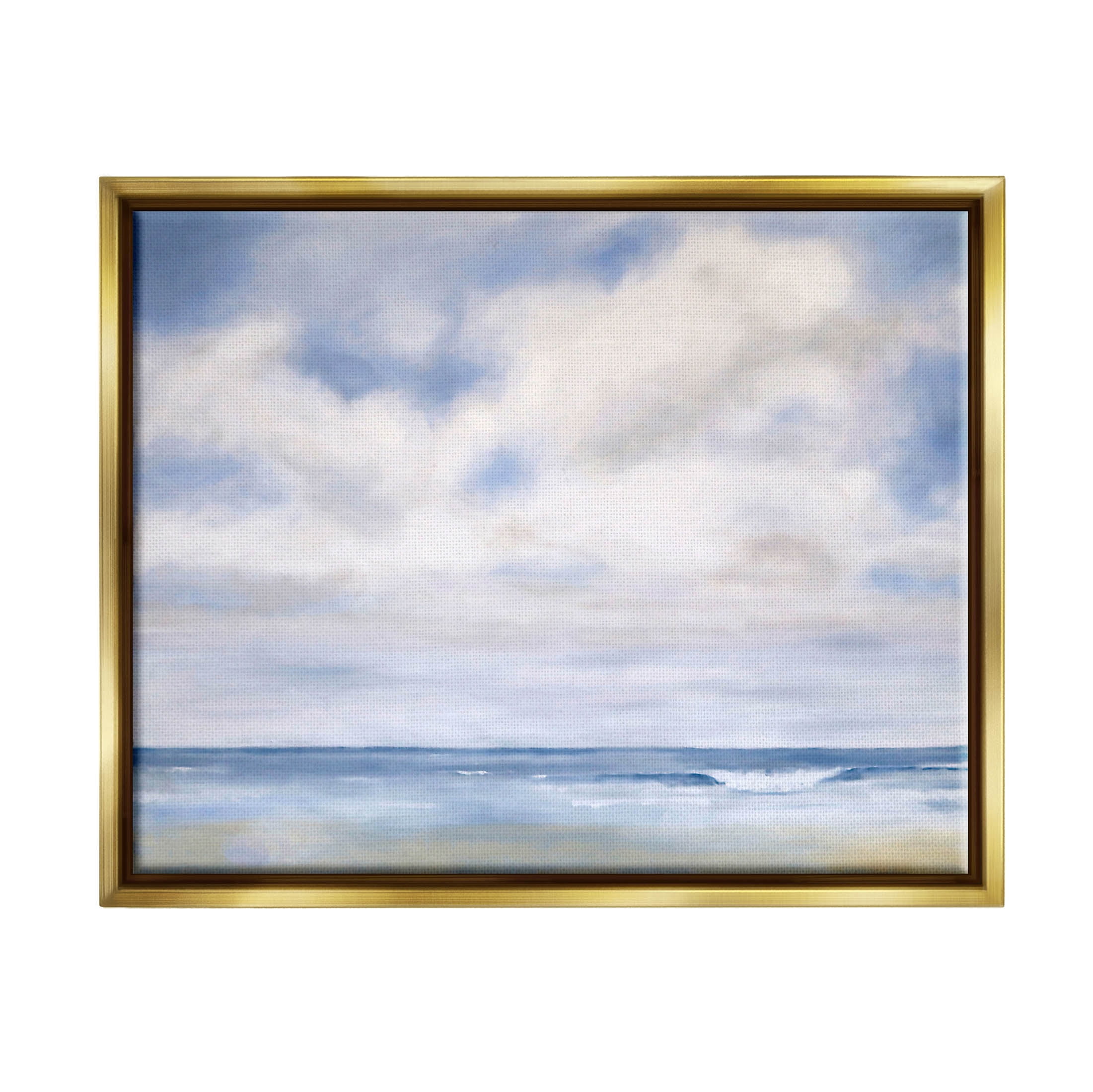 Stupell Industries Tranquil Beach Waves Ocean Scenery Painting Metallic Gold Floating Framed Canvas Print Wall Art, Design by Catherine Andersen
