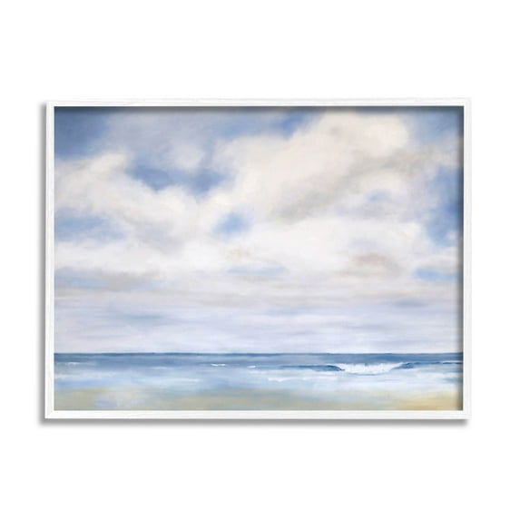 Stupell Industries Tranquil Beach Waves Ocean Scenery Painting White Framed Art Print Wall Art, Design by Catherine Andersen