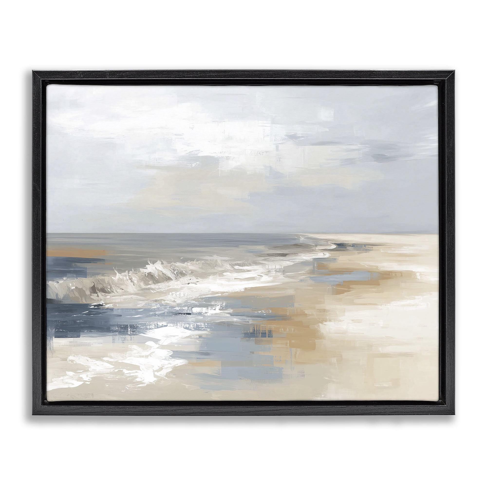 Stupell Industries Tranquil Beach in Neutrals Black Framed Floater Canvas Wall Art, design by Kim Curinga