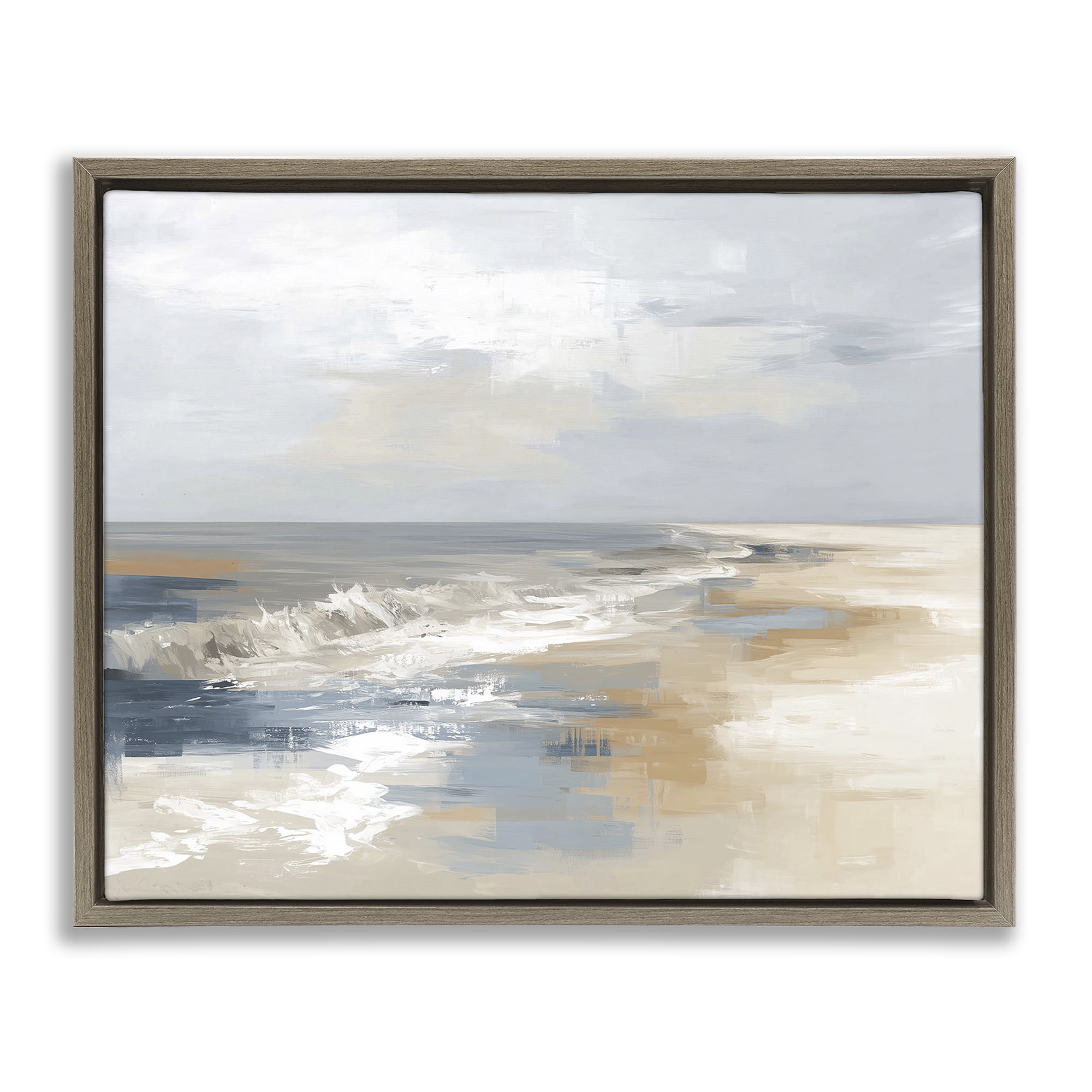 Stupell Industries Tranquil Beach in Neutrals Brown Framed Floater Canvas Wall Art, design by Kim Curinga